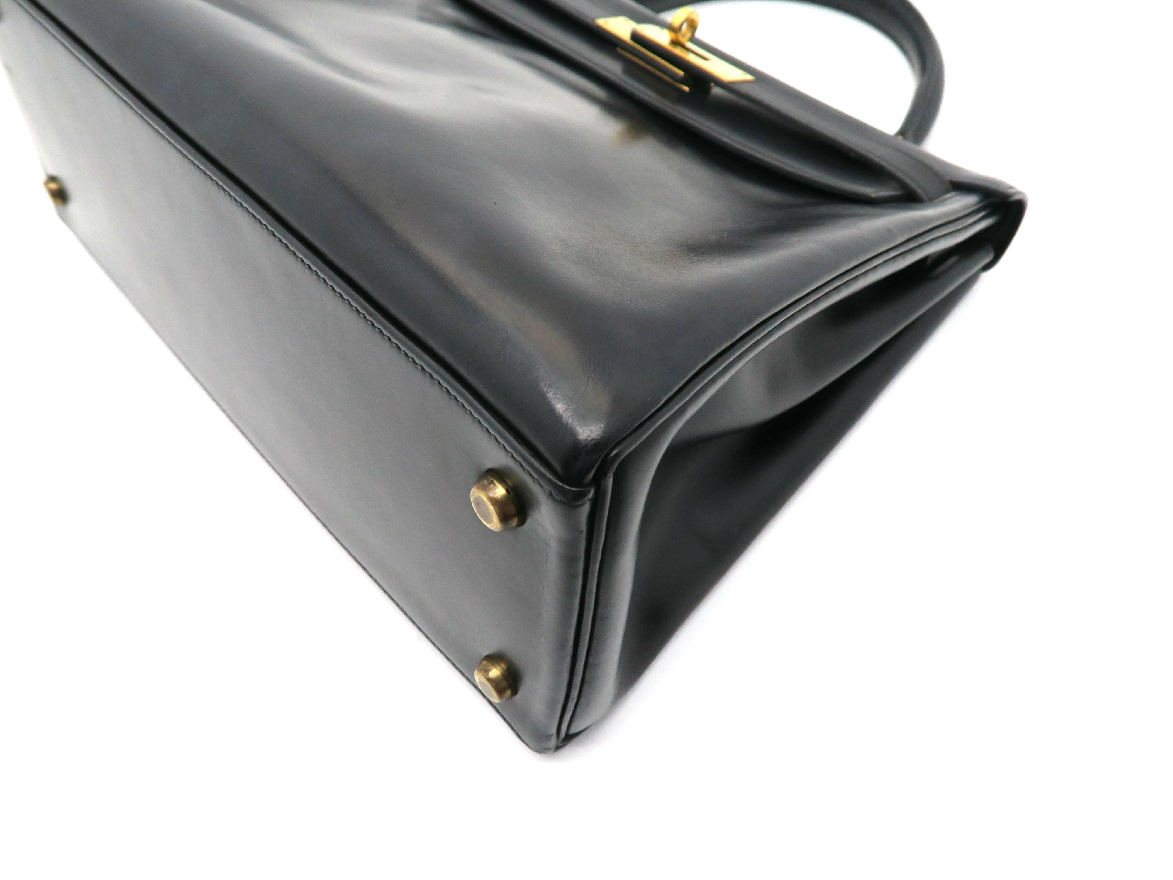 Hermes Kelly 32 Noir Black Box Calf Leather GHW Top Handle Bag For Sale 2