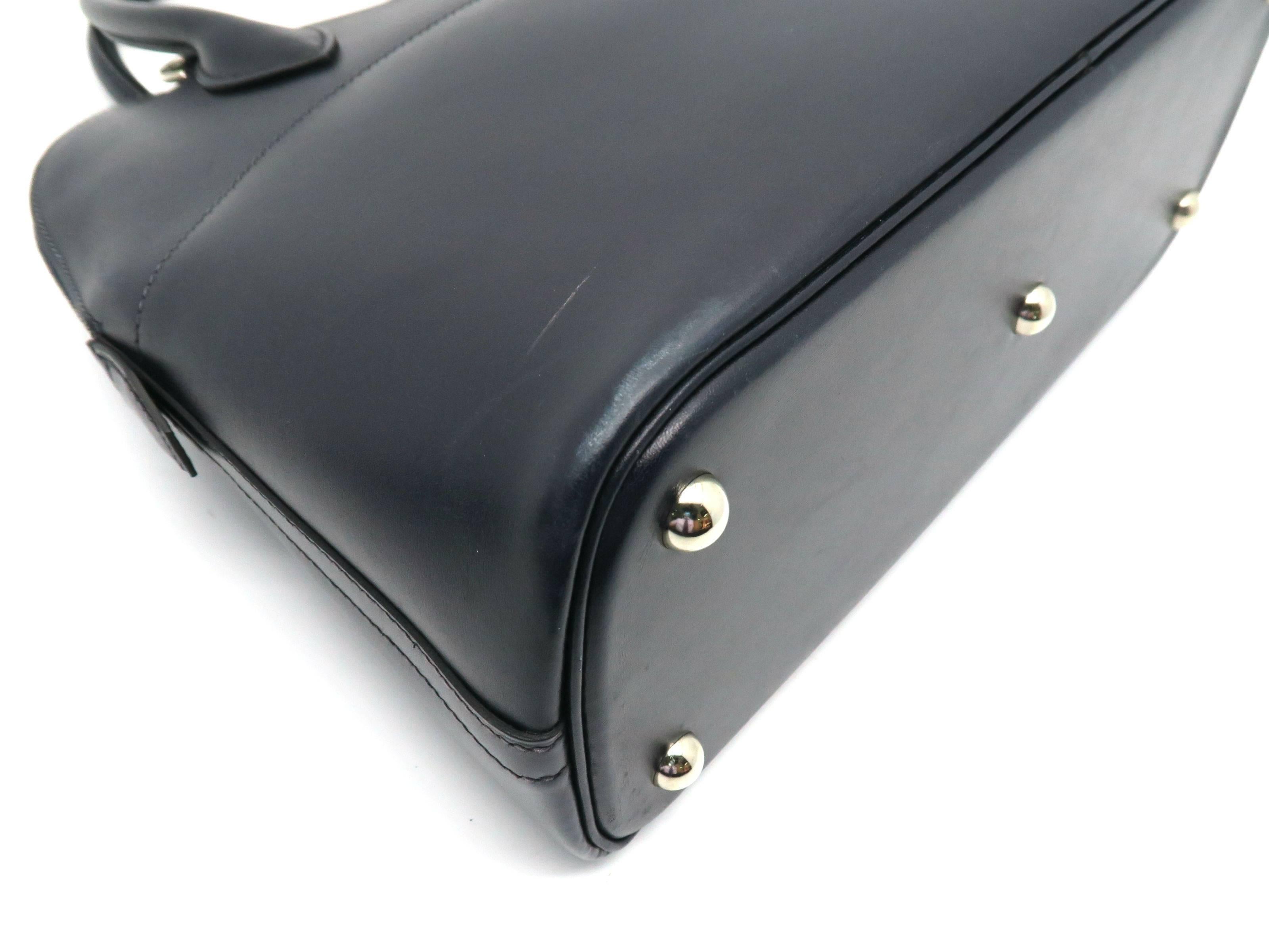 Black Hermes Bolide 31 Bleu Ocean Navy Box Calf Leather Top Handle Bag