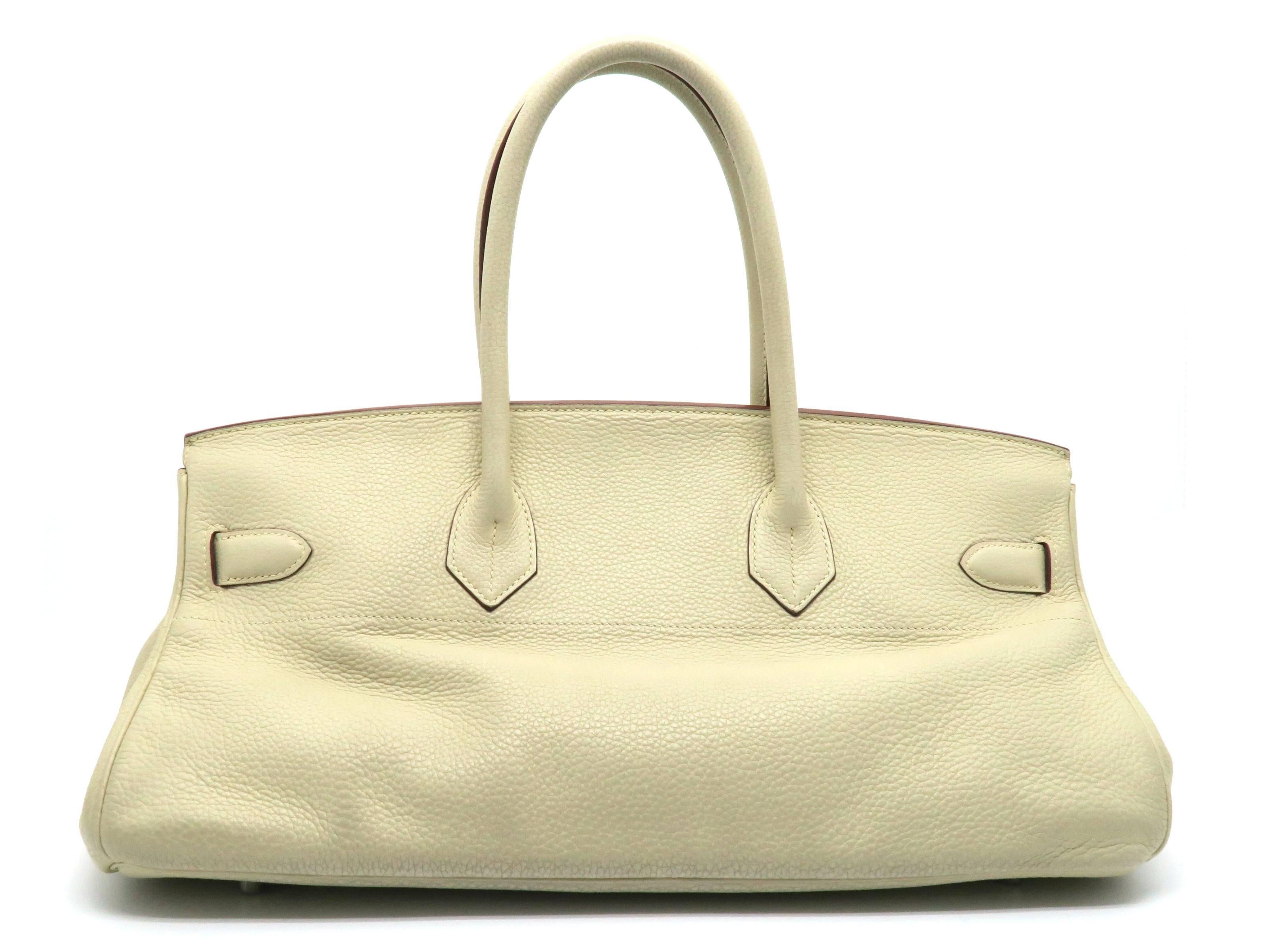 Hermes Shoulder Birkin Jaune Poussin Beige Clemence Leather Top Handle Bag In Excellent Condition For Sale In Kowloon, HK