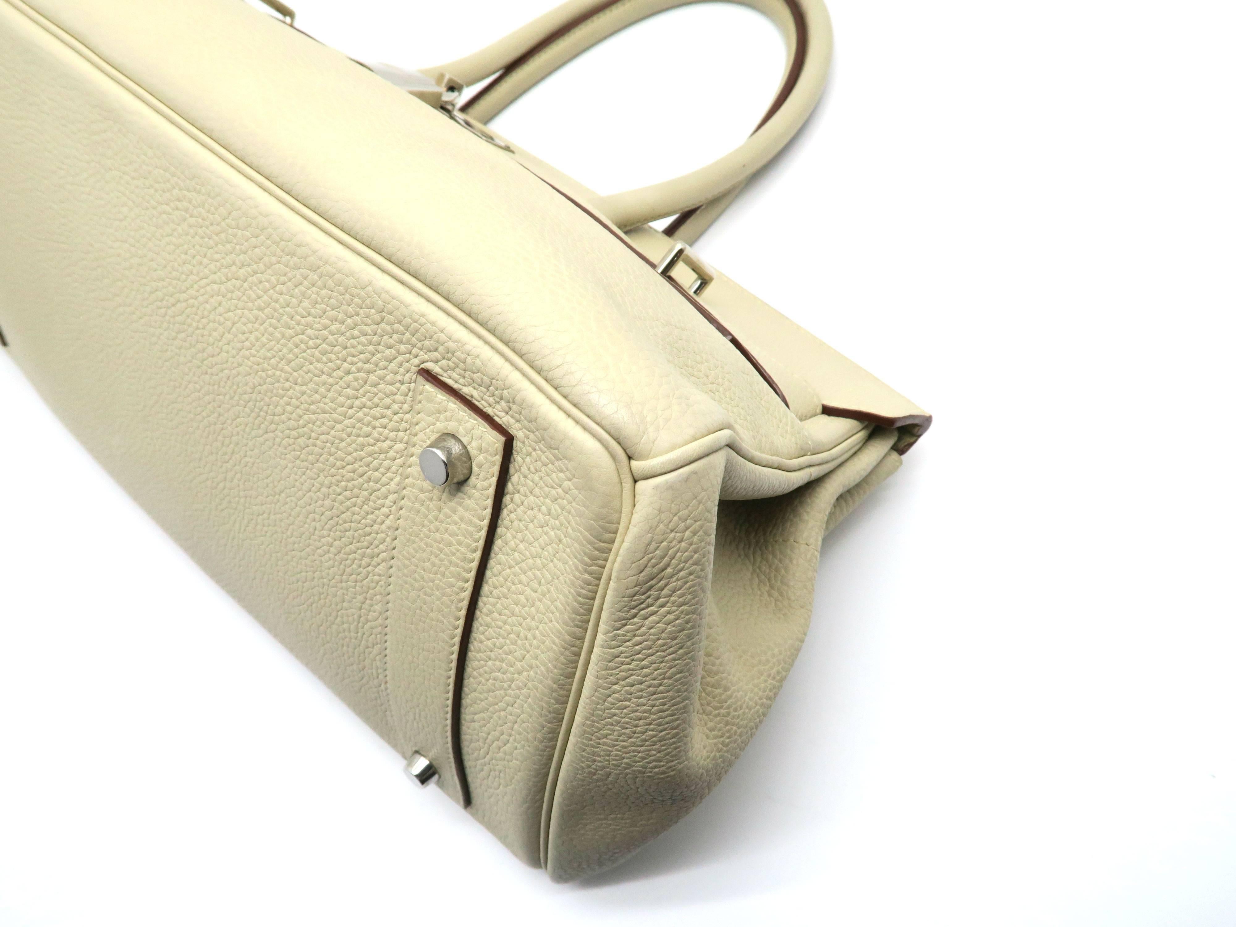 Hermes Shoulder Birkin Jaune Poussin Beige Clemence Leather Top Handle Bag For Sale 4