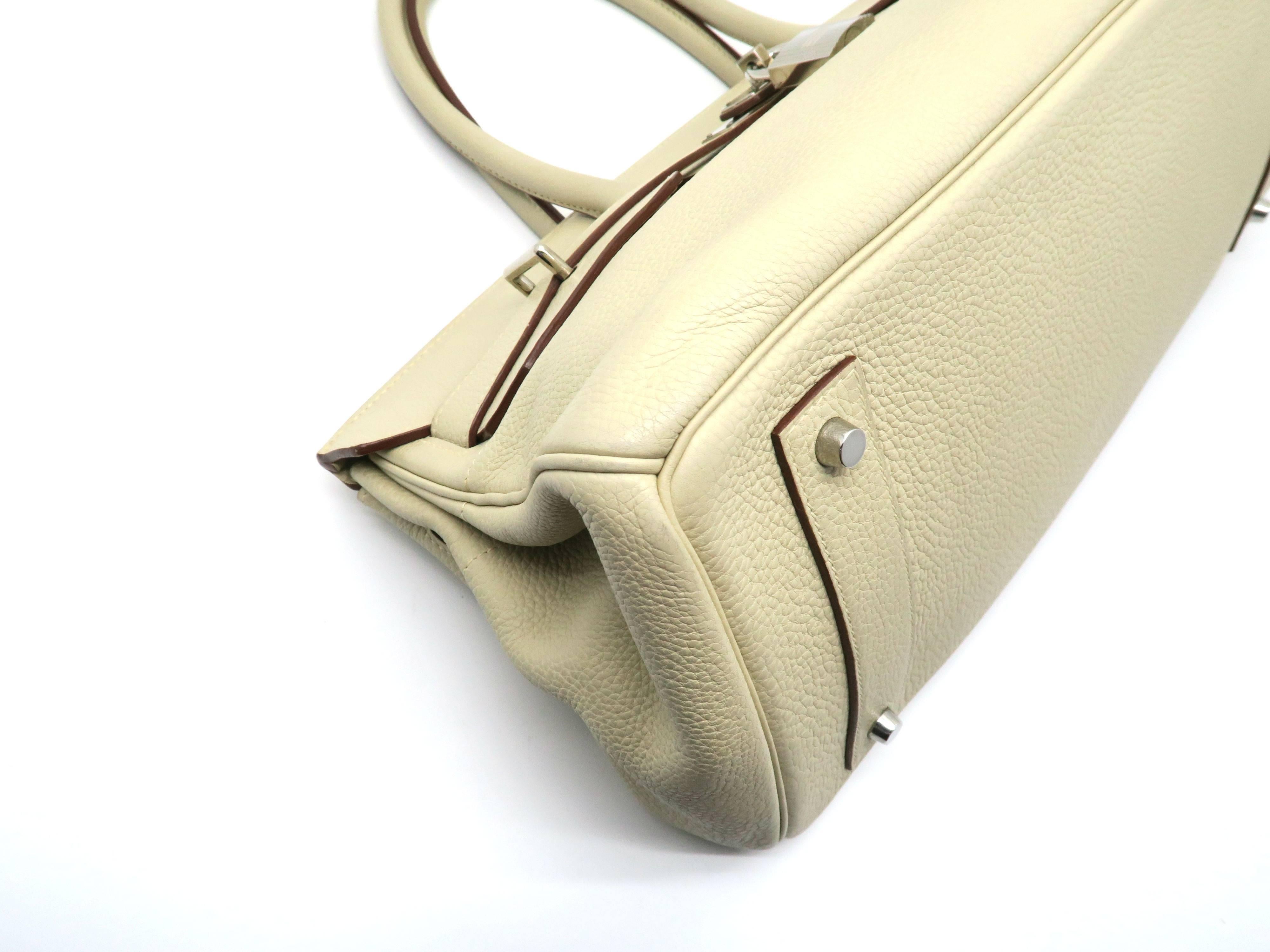Hermes Shoulder Birkin Jaune Poussin Beige Clemence Leather Top Handle Bag For Sale 3