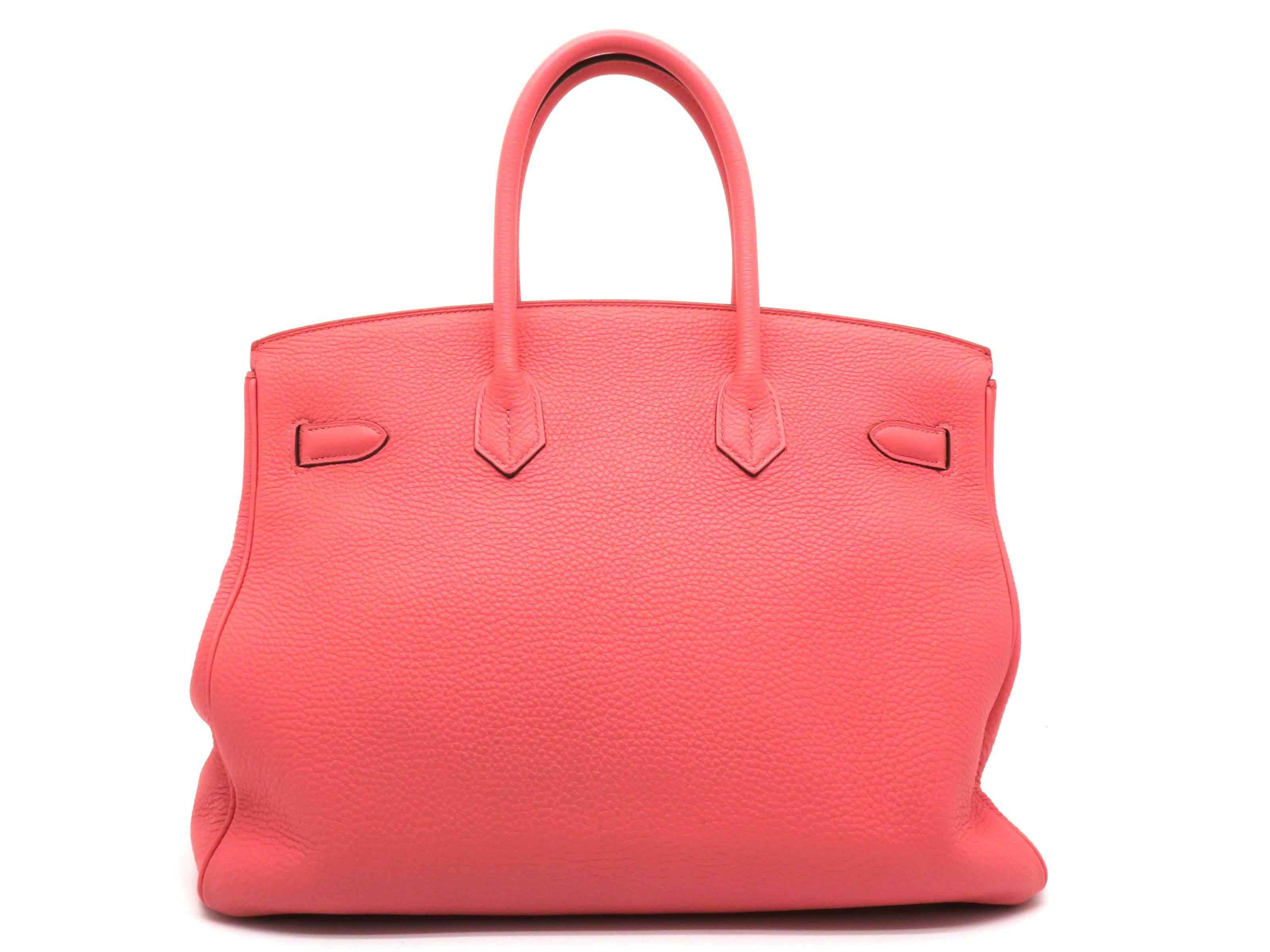 Pink Hermes Birkin 35 Rouge Pivoinve Coral Togo Leather GHW Top Handle Bag