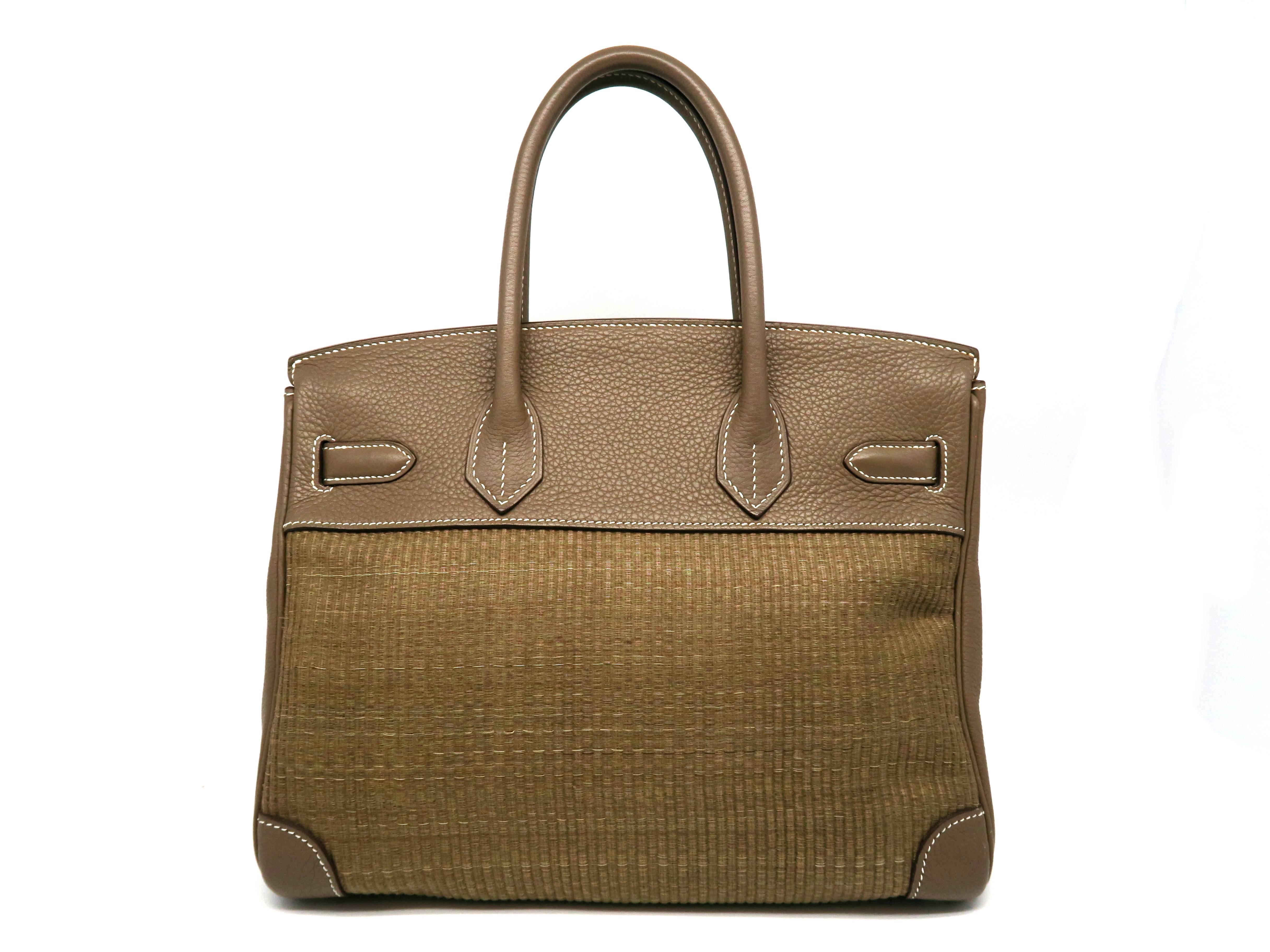 Hermes Birkin 30 Etoupe Brown Clemence Leather and Crinoline SHW Top Handle Bag In Excellent Condition In Kowloon, HK