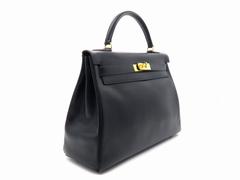 Hermes Kelly 32 Bleu Indigo Nave Box Calf Leather GHW Top Handle Bag