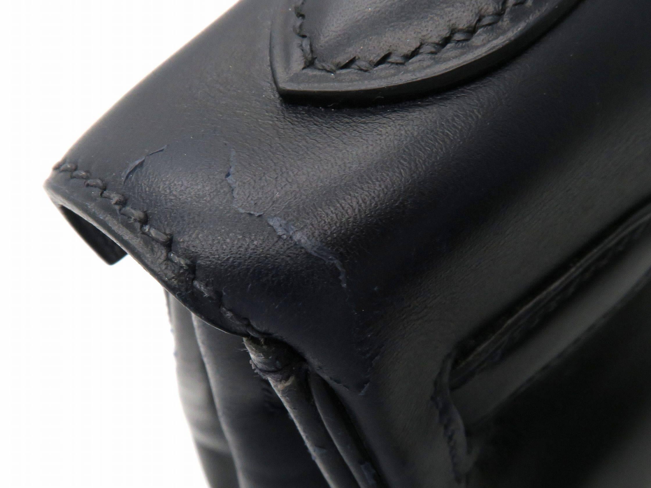 Women's Hermes Kelly 32 Bleu Indigo Nave Box Calf Leather GHW Top Handle Bag For Sale