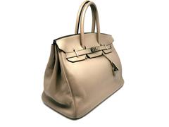 Hermes Birkin 35 Glycine Gray Clemence Leather SHW Top Handle Bag