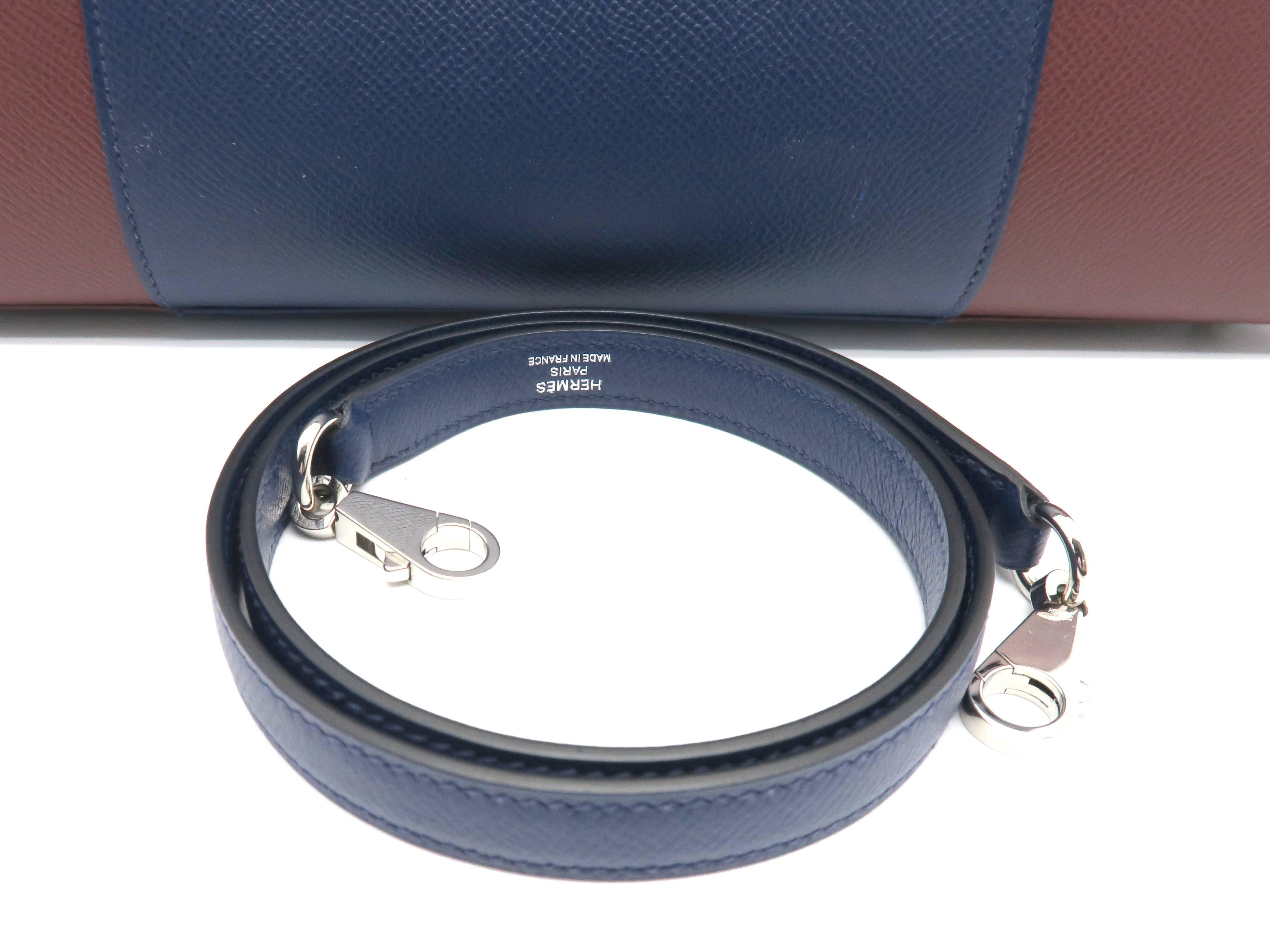Hermes Kelly 32 Navy Blue and Red Epsom Leather Top Handle Bag 2