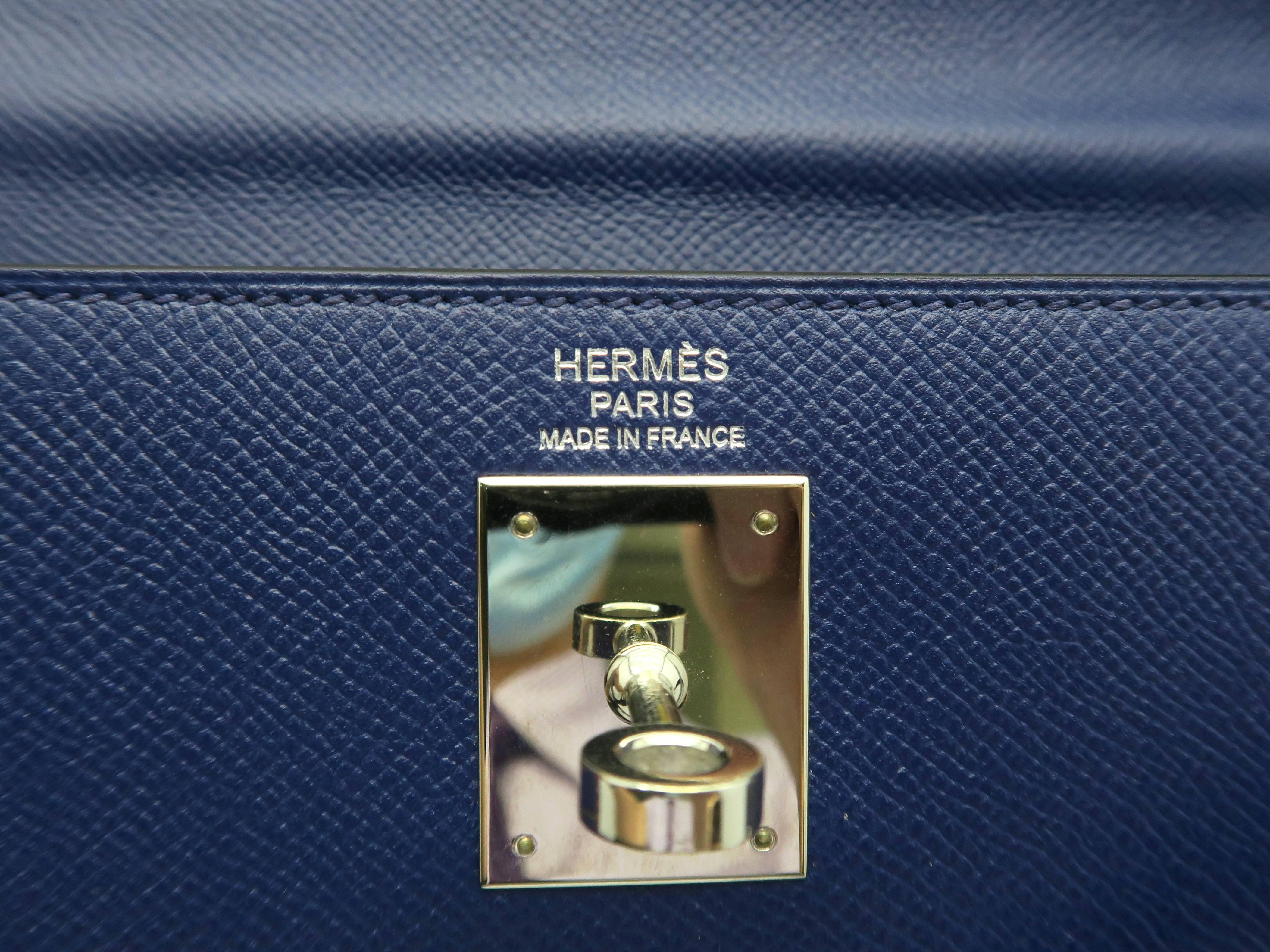 Hermes Kelly 32 Navy Blue and Red Epsom Leather Top Handle Bag 5