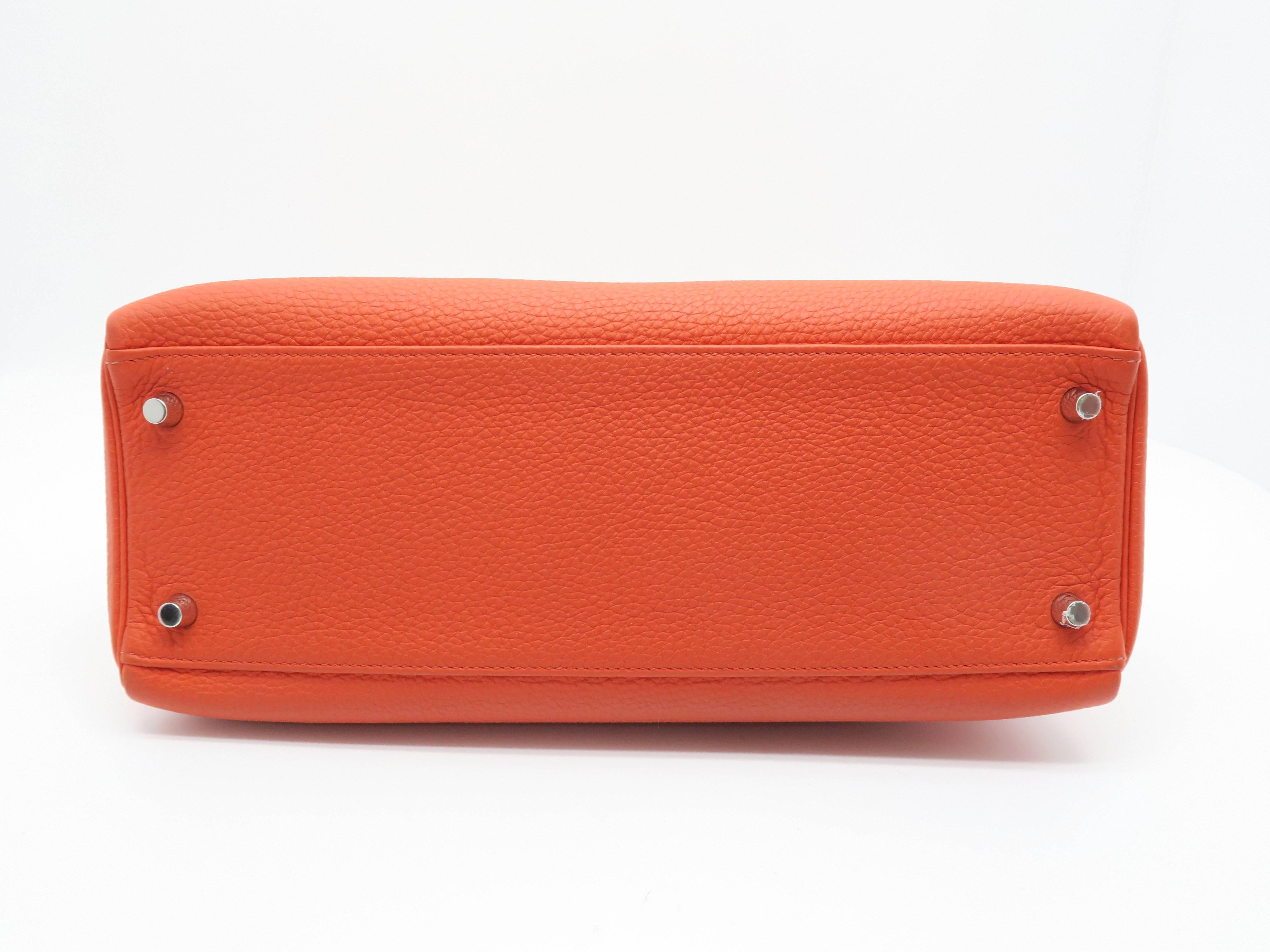 Women's Hermes Kelly 32 Capucine Orange Togo Leather SHW Top Handle Bag