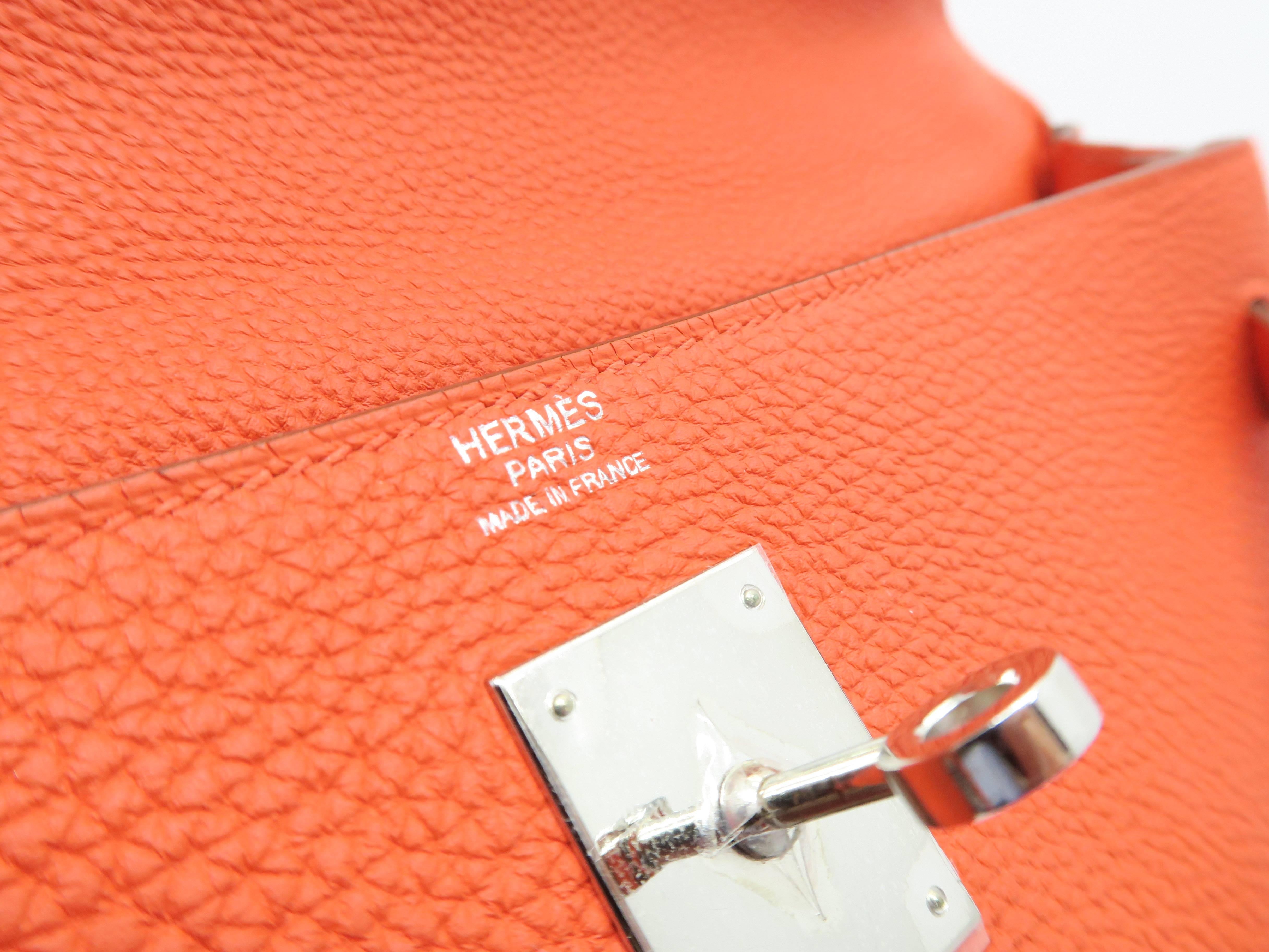 Hermes Kelly 32 Capucine Orange Togo Leather SHW Top Handle Bag 2