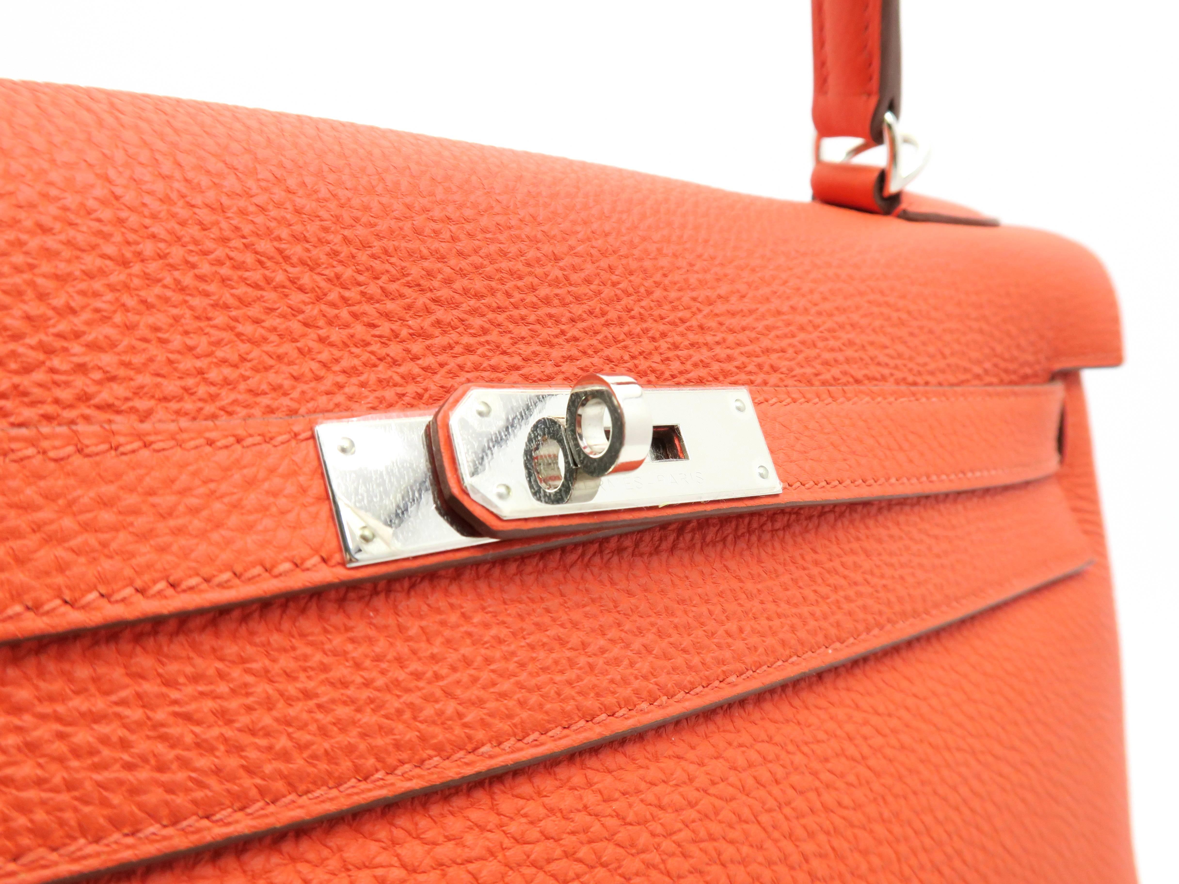 Hermes Kelly 32 Capucine Orange Togo Leather SHW Top Handle Bag 1