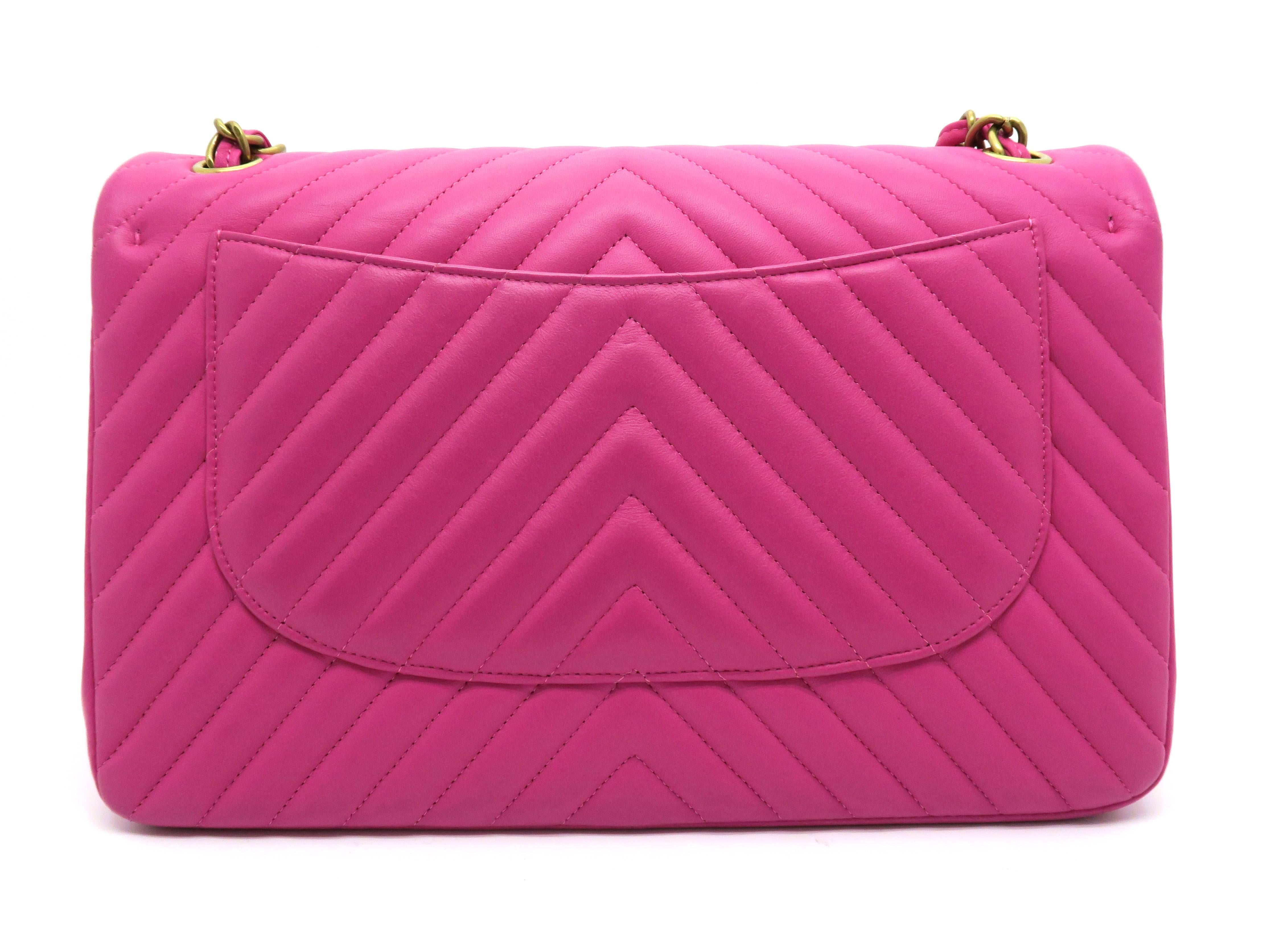 Chanel Chevron Double Flap Pink Lambskin Leather Chain Shoulder Bag In Excellent Condition In Kowloon, HK