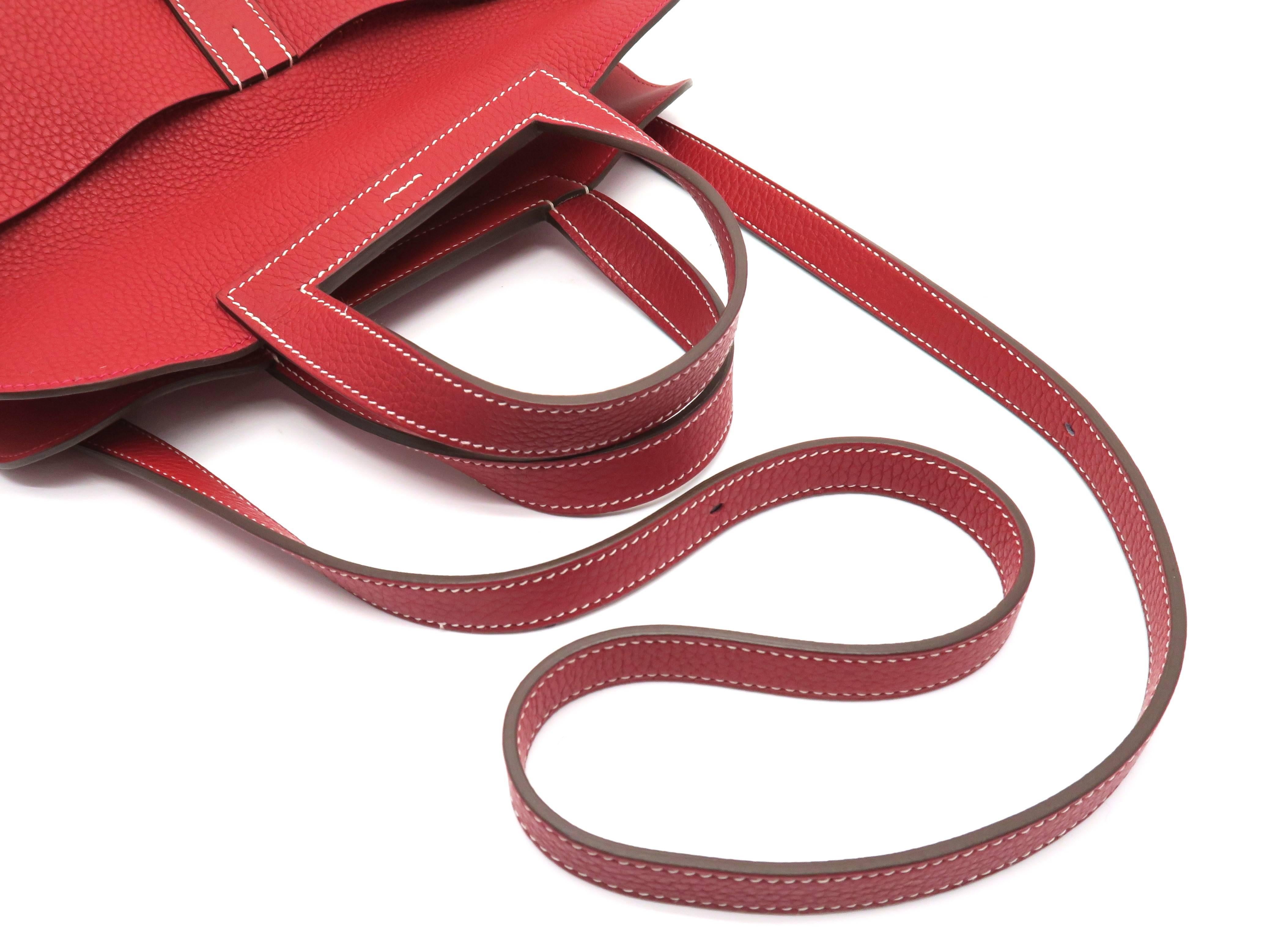 Hermes Halzan 31 Rouge Casaque Red Clemence Leather Shoulder Bag 1