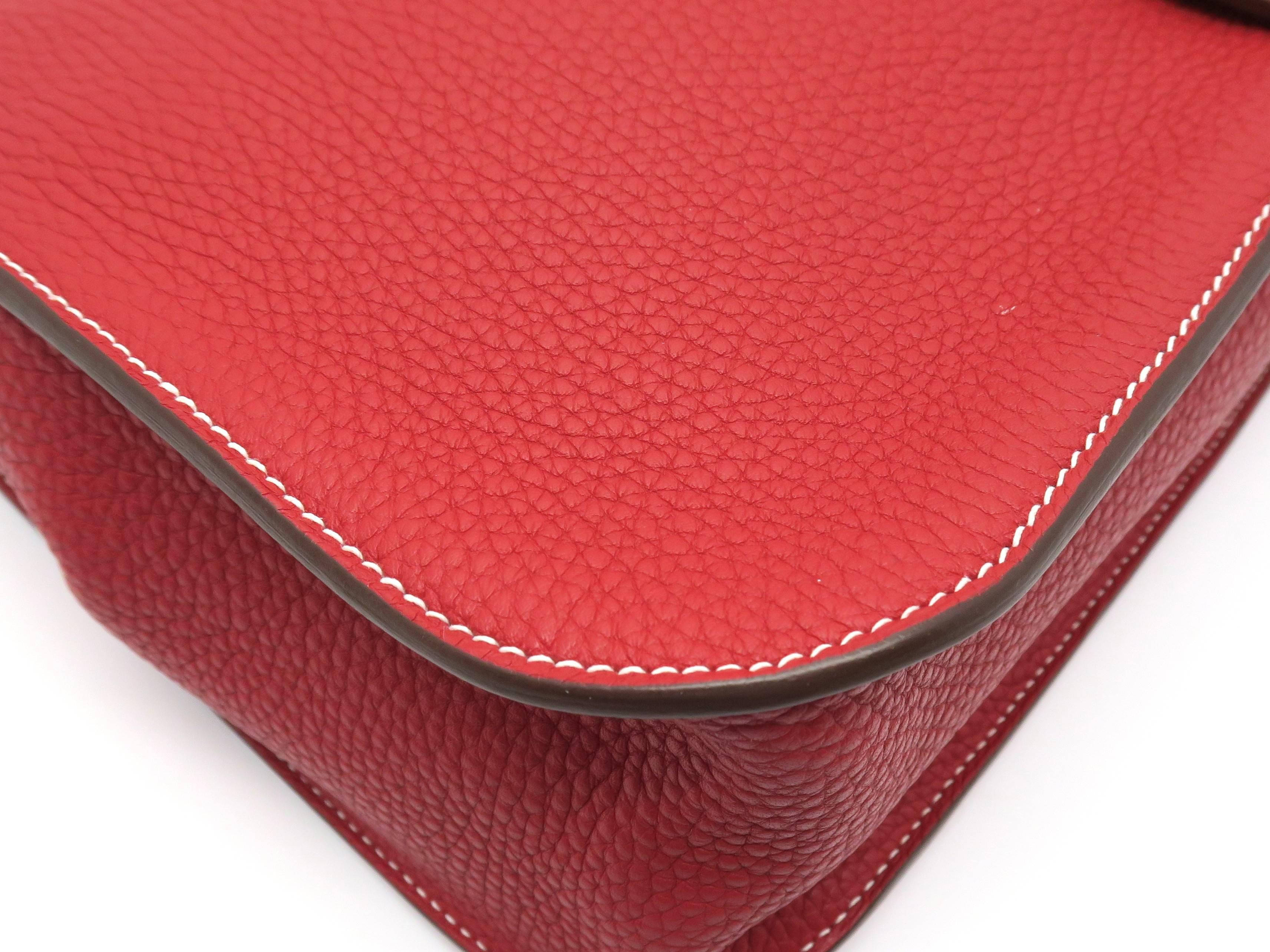 Hermes Halzan 31 Rouge Casaque Red Clemence Leather Shoulder Bag 2