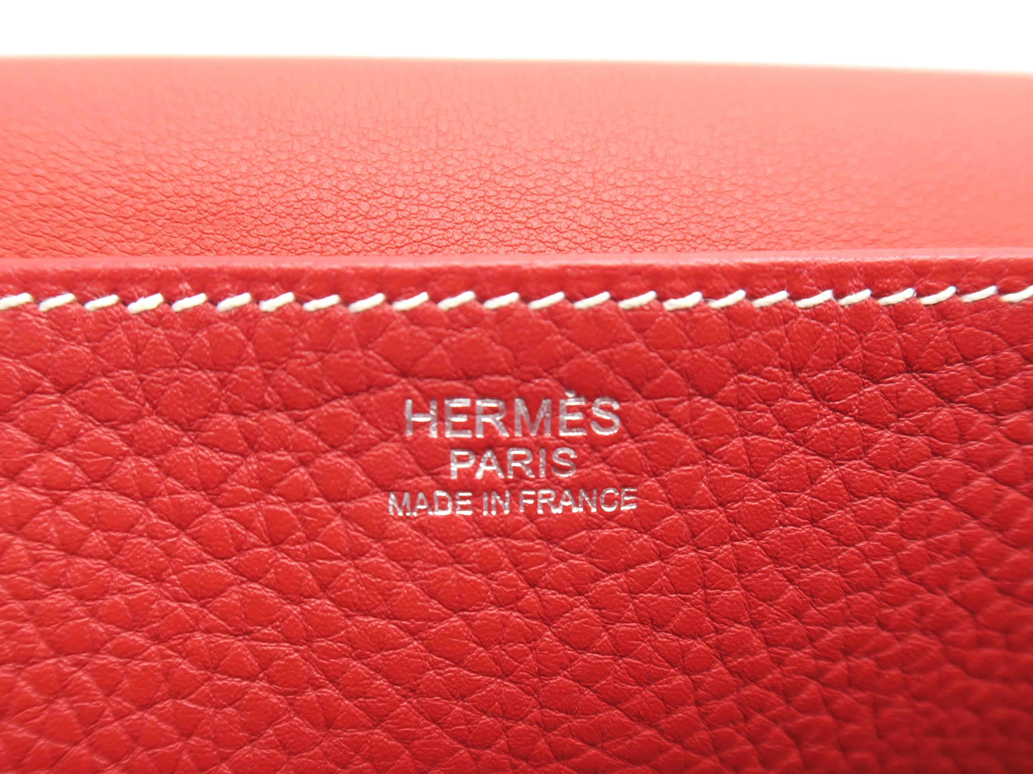 Hermes Halzan 31 Rouge Casaque Red Clemence Leather Shoulder Bag 4