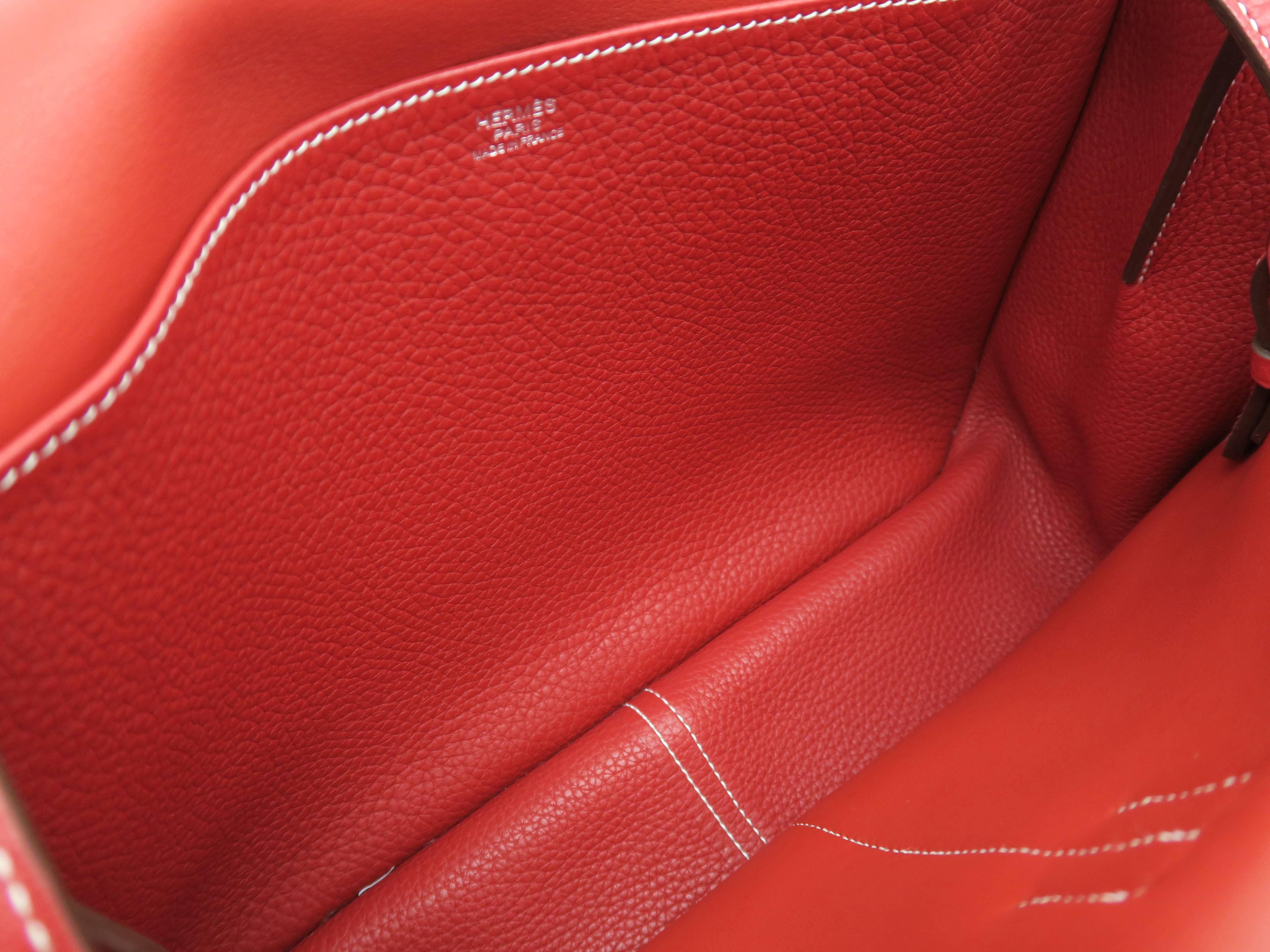 Hermes Halzan 31 Rouge Casaque Red Clemence Leather Shoulder Bag 5