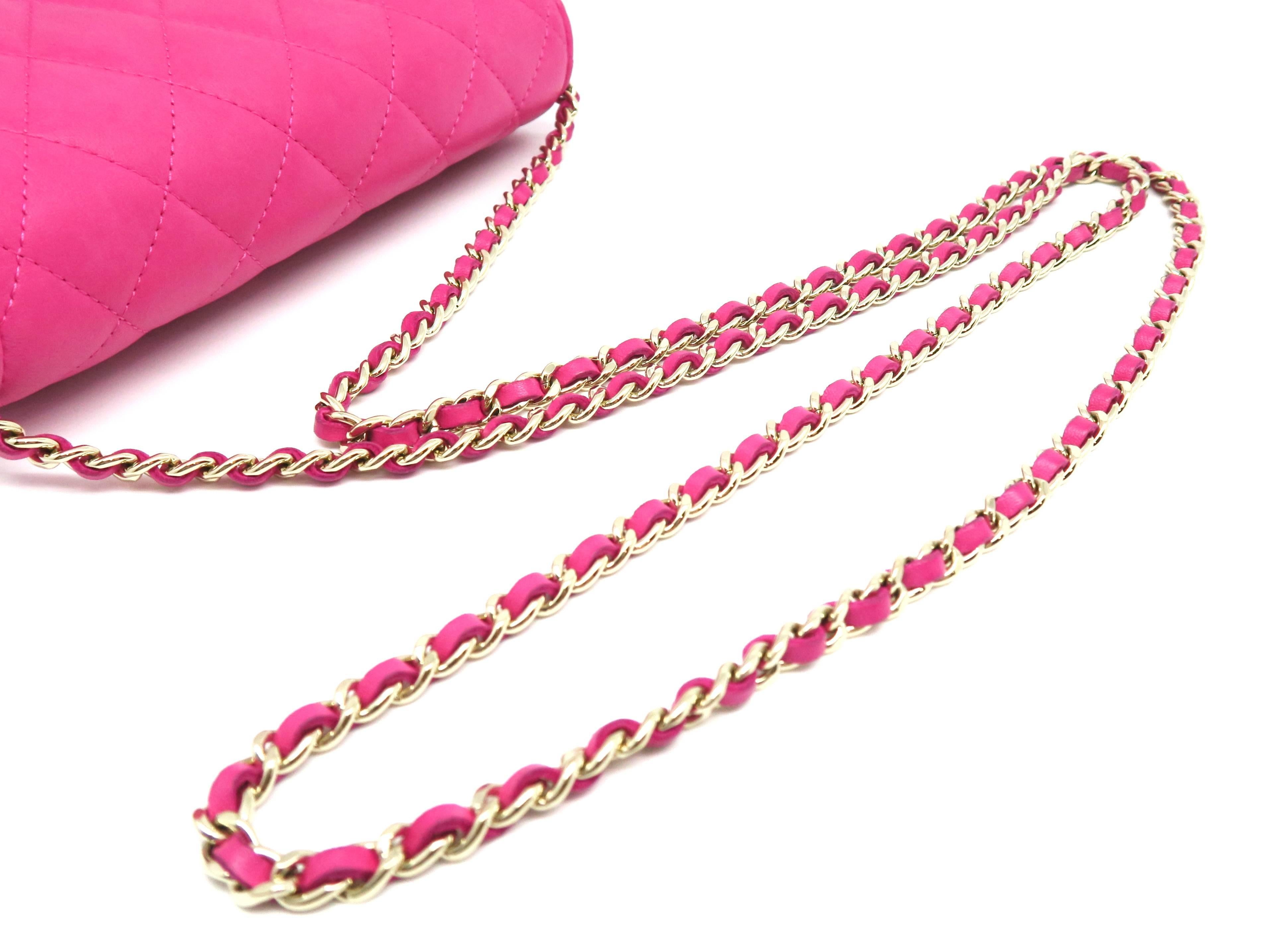 Chanel Wallet On Chain Pink Quilted Lambskin Leather Chain Shoulder Bag 3