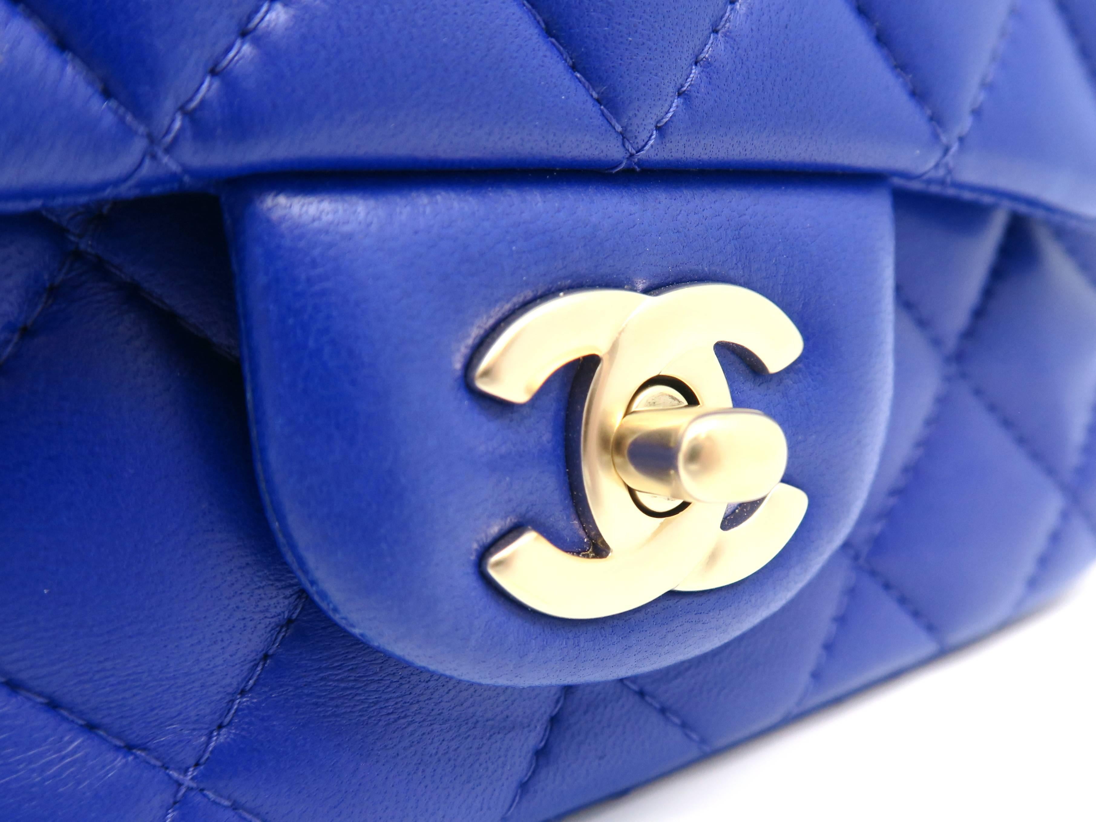 Chanel Mini Classic Flap Blue Quilted Lambskin Leather Chain Shoulder Bag 1