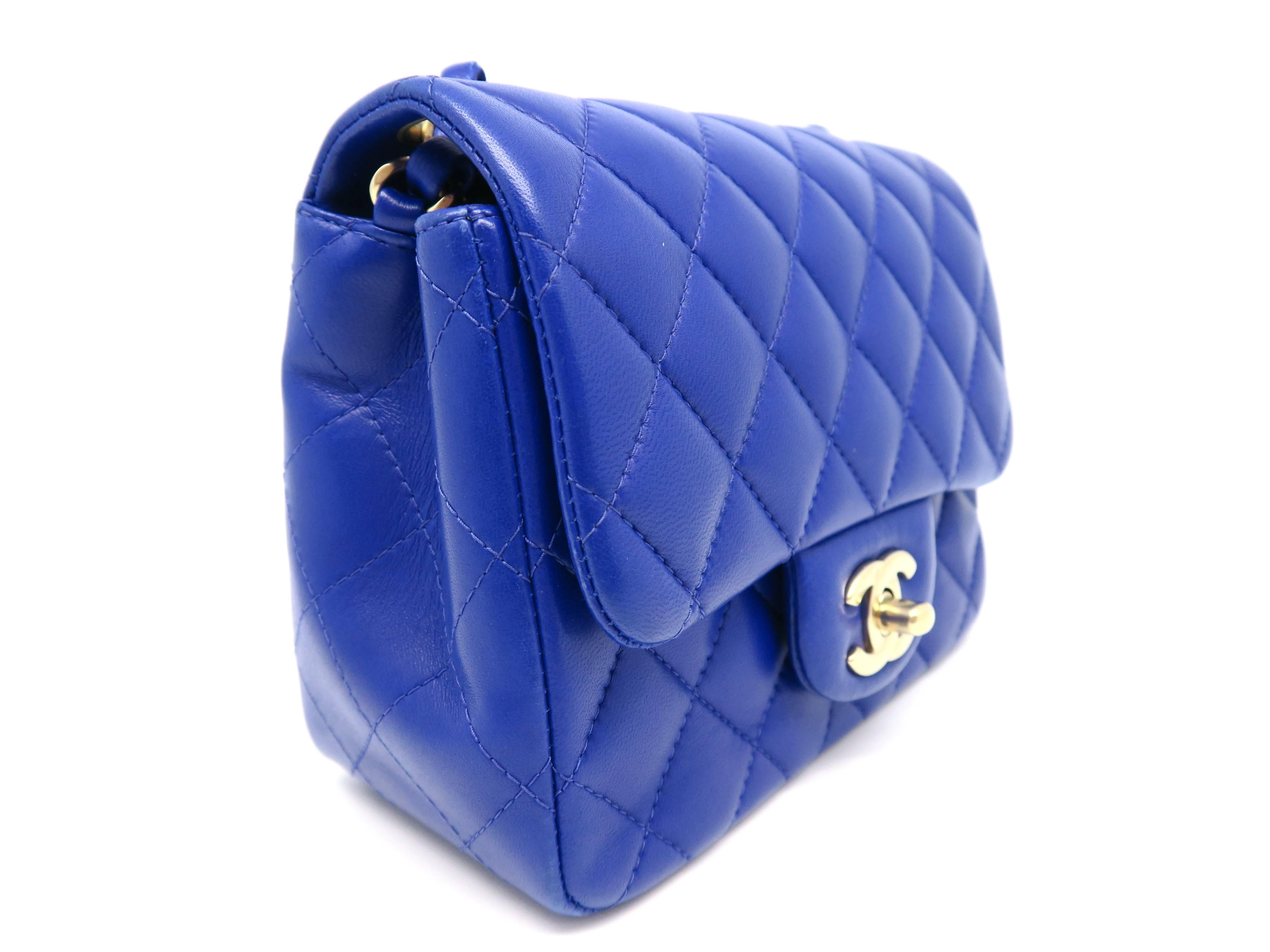 Color: Blue

Material: Quilted Lambskin Leather 

Condition: Rank A
Overall: Good, few minor defects
Surface: Minor Scratches & Stains
Corners: Minor Scratches
Edges: Good
Handles/Straps: Minor Stains
Hardware: Minor Scratches
Inside: Minor