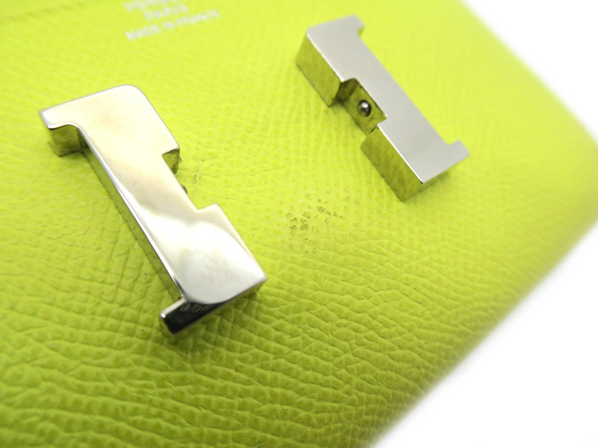 Hermes Constace Lime Yellow Epsom Leather Silver Metal Short Wallet 2