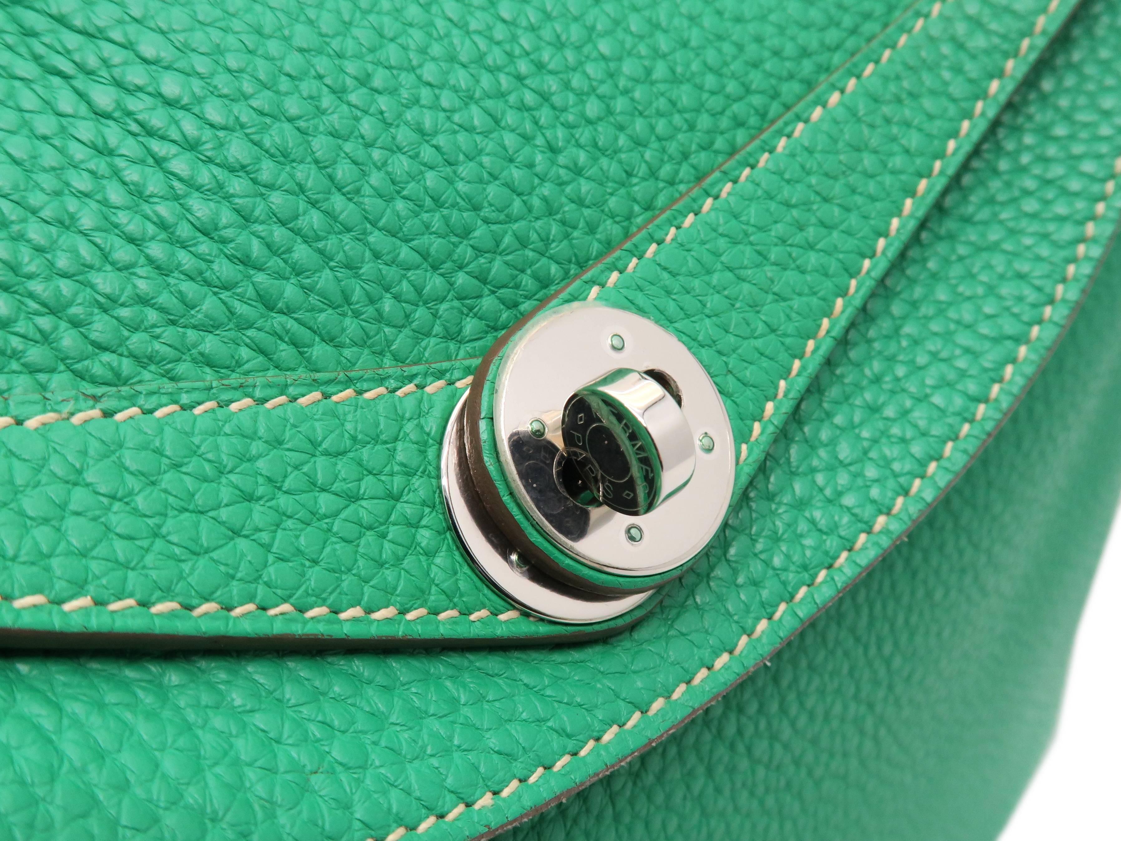 Hermes Lindy 30 Menthe Green Clemence Leather SHW Shoulder Bag 2