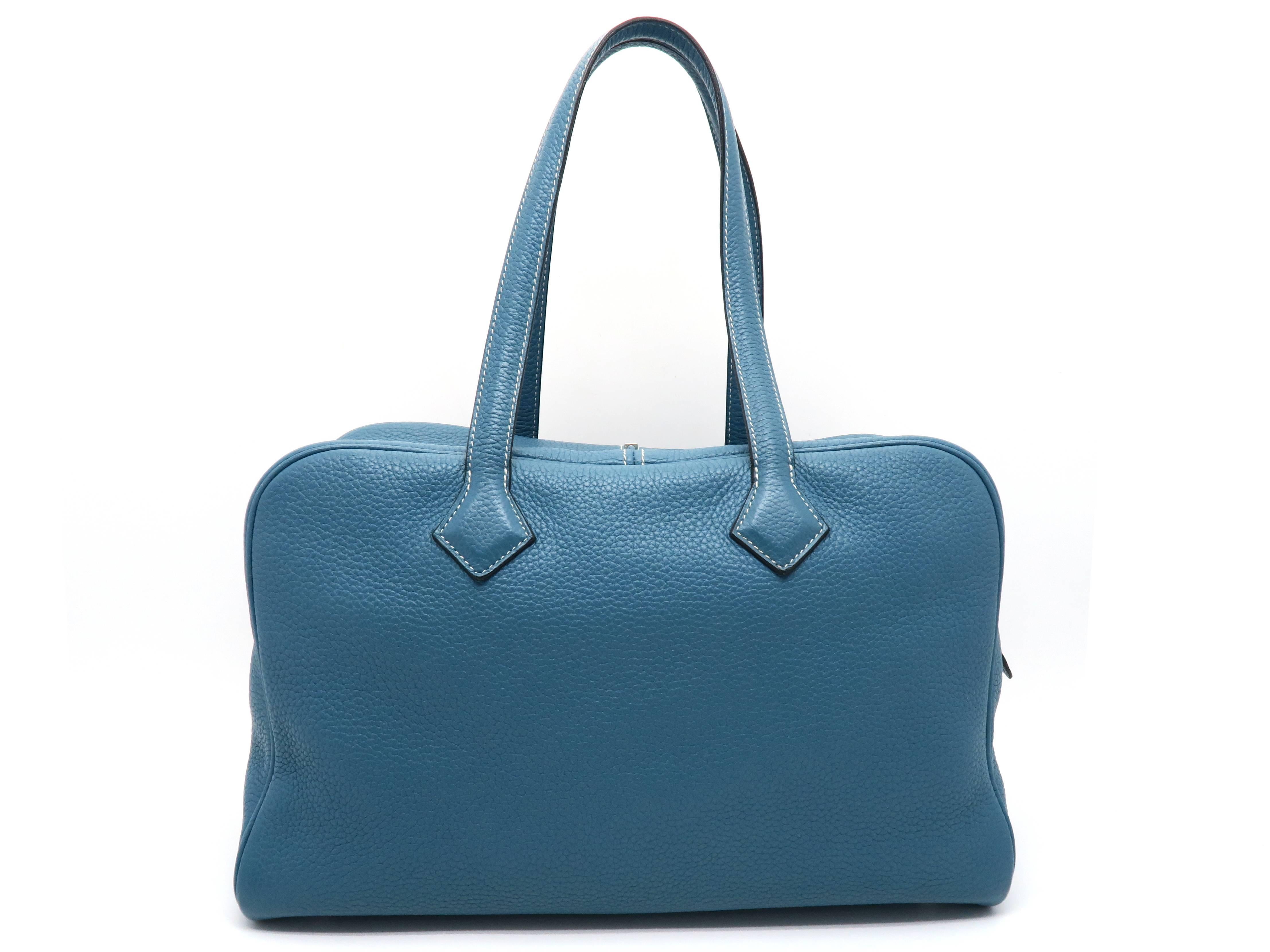 Hermes Victoria Bleu Jeans Blue Clemence Leather Shoulder Bag In Excellent Condition In Kowloon, HK