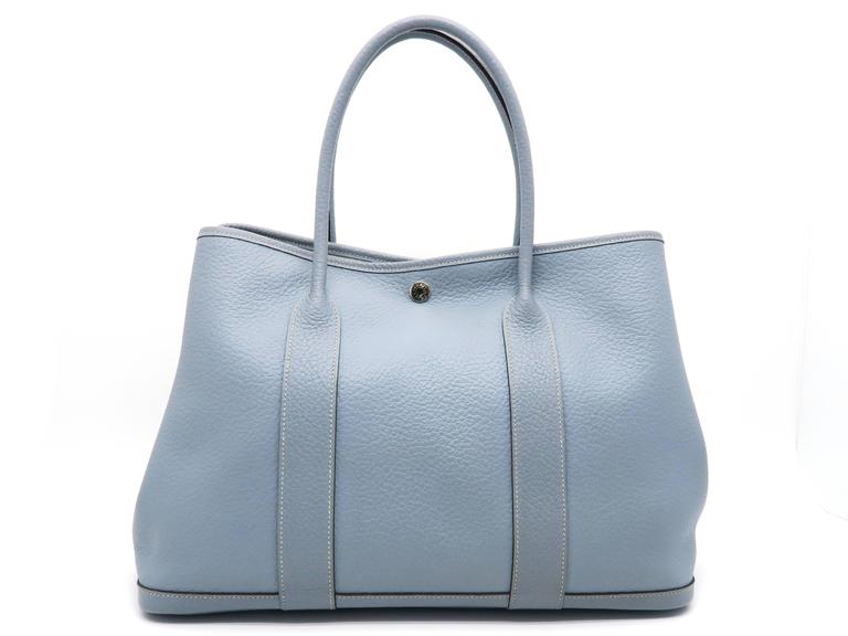 Hermes Garden Party PM Bleu Lin Blue Negonda Leather Tote Bag at