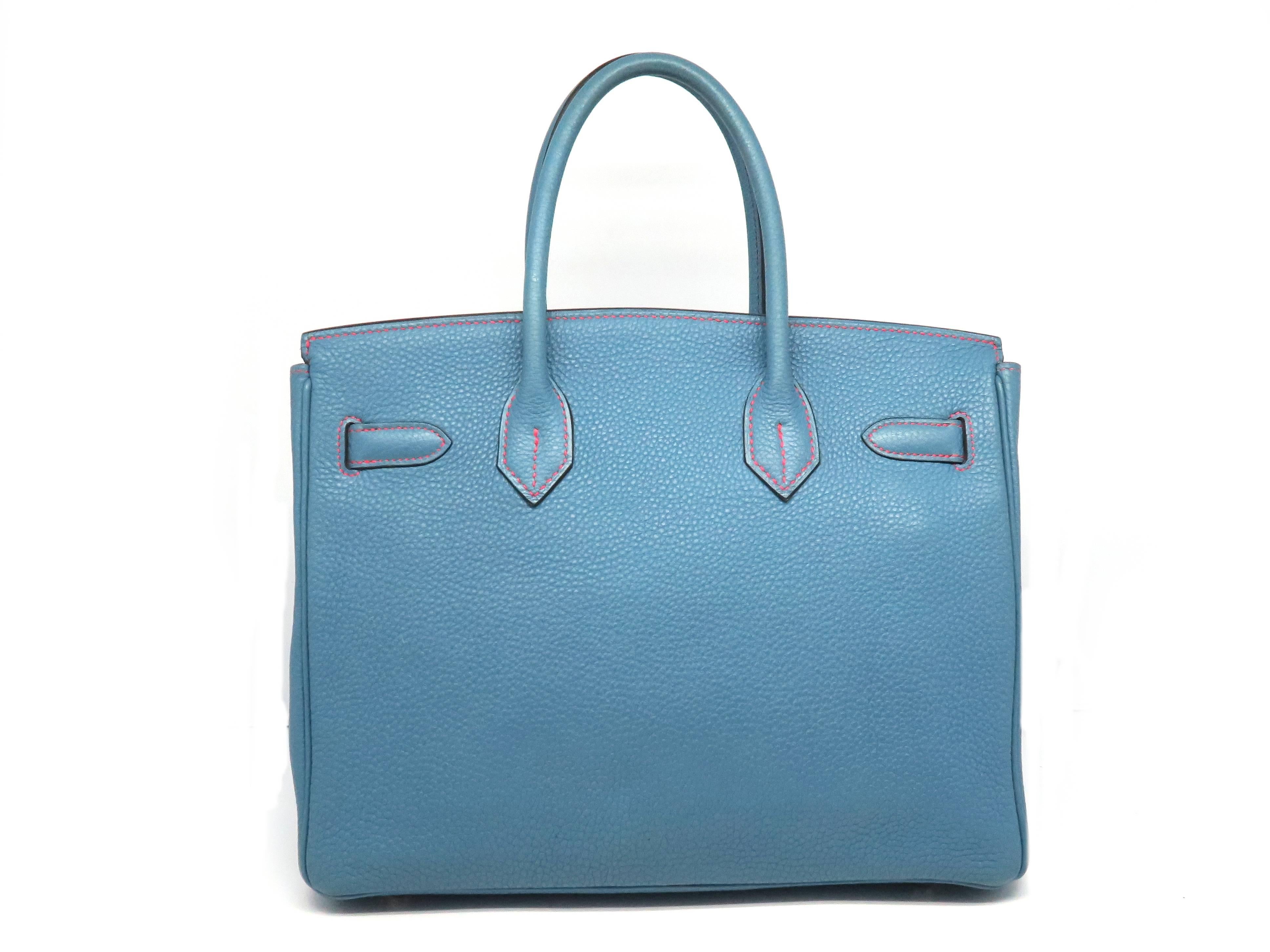Hermes Birkin 30 Bleu Jean Blue Togo Leather SHW Top Handle Bag In Excellent Condition In Kowloon, HK