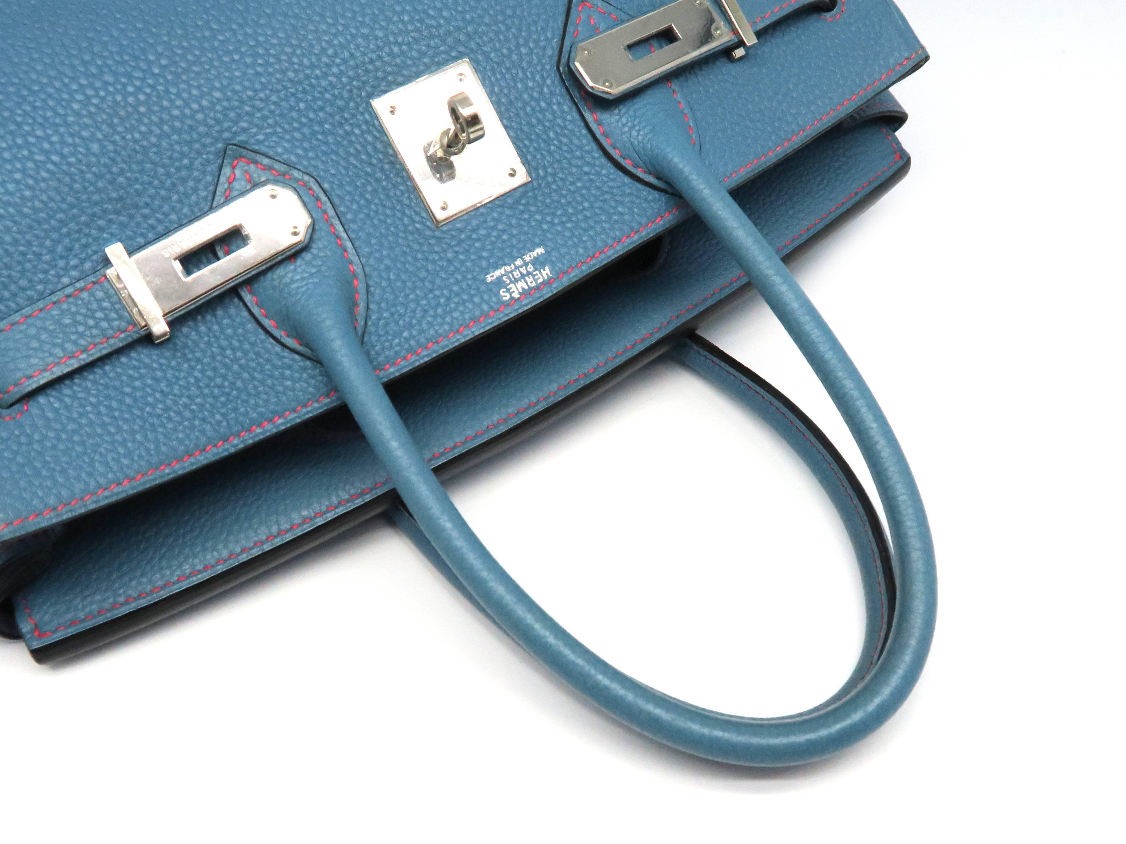 Hermes Birkin 30 Bleu Jean Blue Togo Leather SHW Top Handle Bag 1