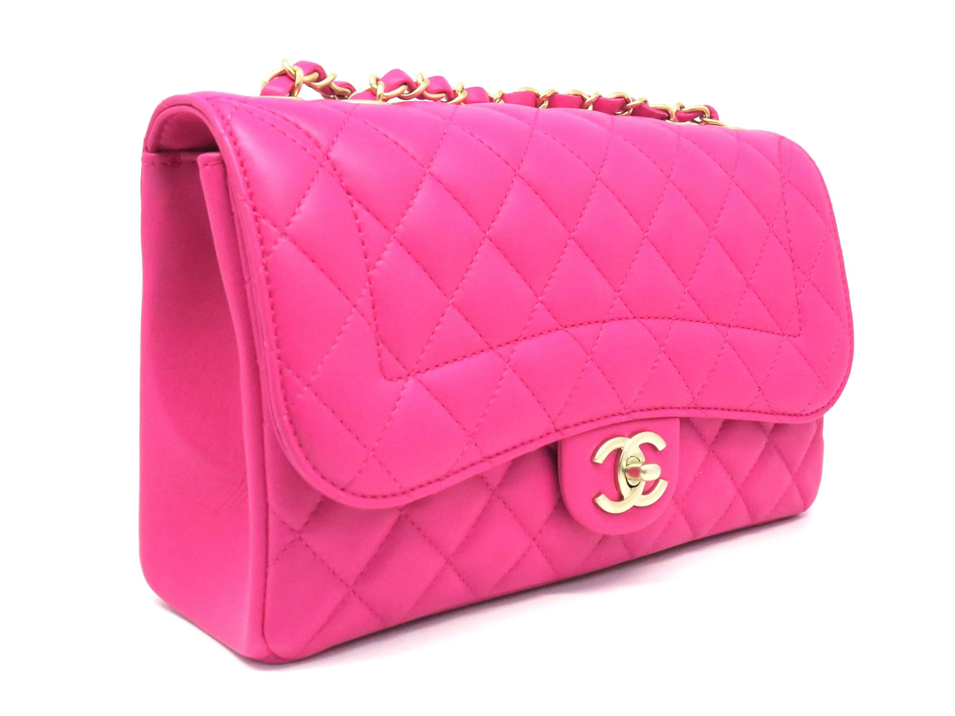 Color: Fuchsia

Material: Quilted Lambskin Leather

Condition: Rank N 
Overall: Brand New
Surface: Good
Corners: Good
Edges: Good
Handles/Straps: Good
Hardware: Good

Dimension: W25.5 × H15.5 × D8cm（W10.0" × H6.1" × D3.1"）
Shoulder