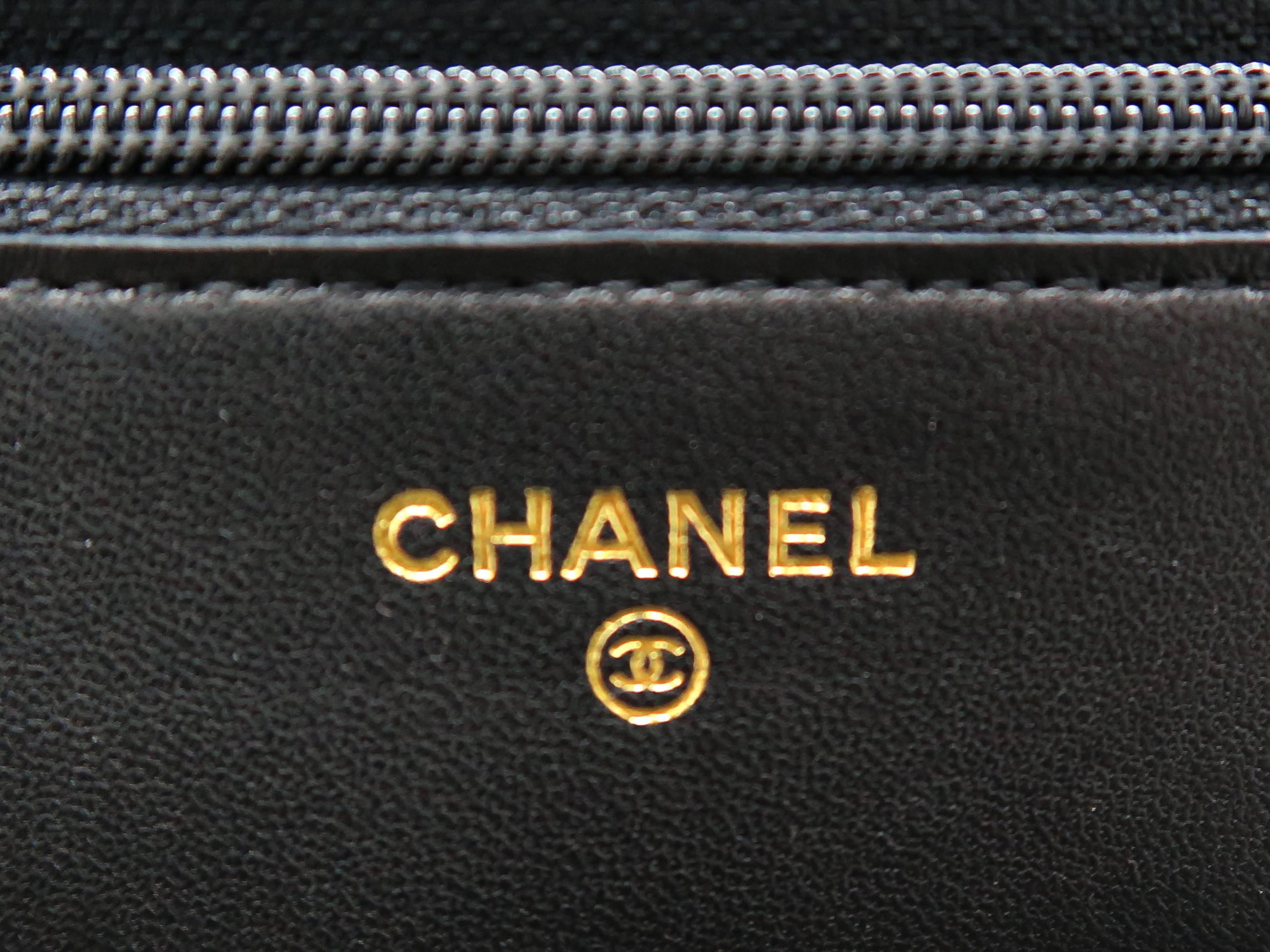 Chanel Camellia Embossed Wallet On Chain Black Lambskin Leather Flap Bag For Sale 3