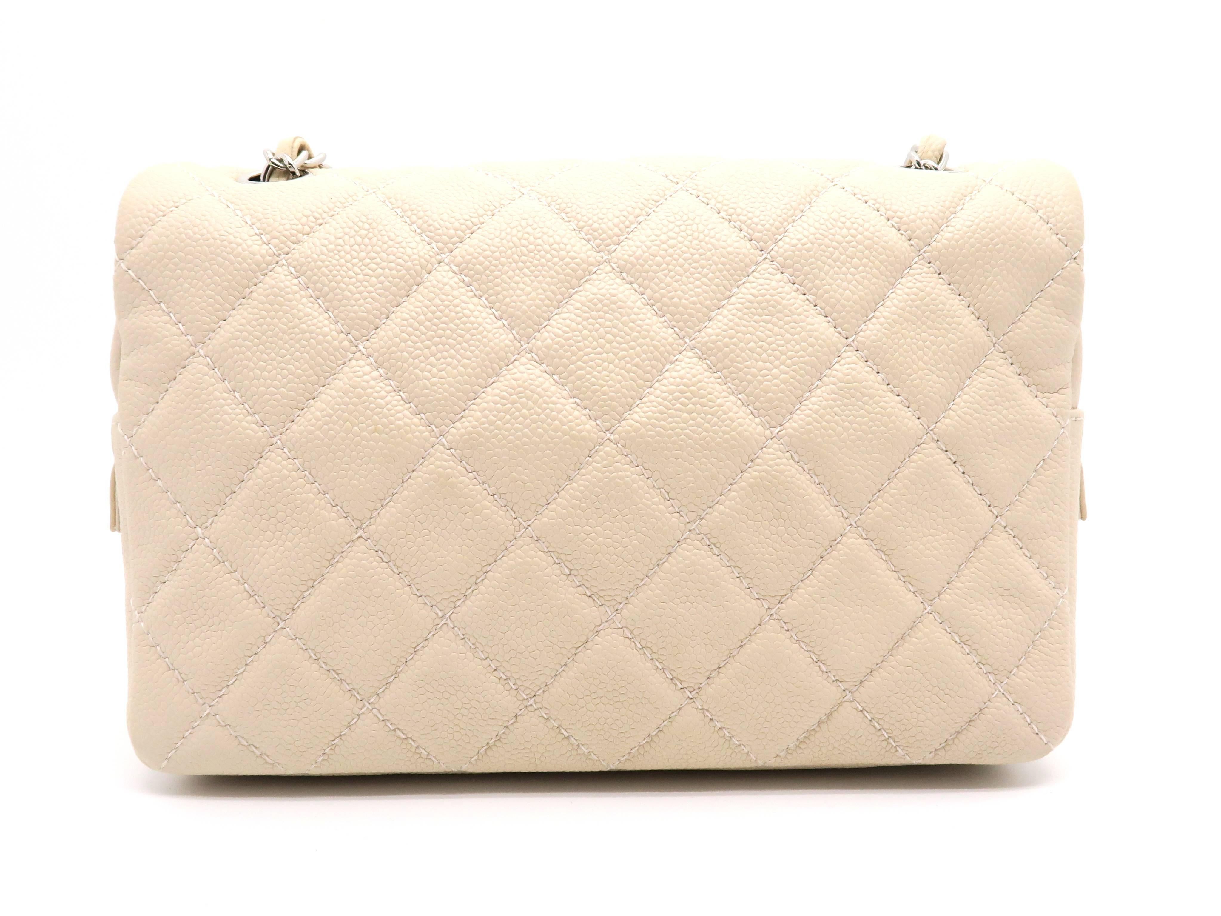 White Chanel Light Pink Quilted Caviar Leather Silver Metal Chain Shoulder Flap Bag