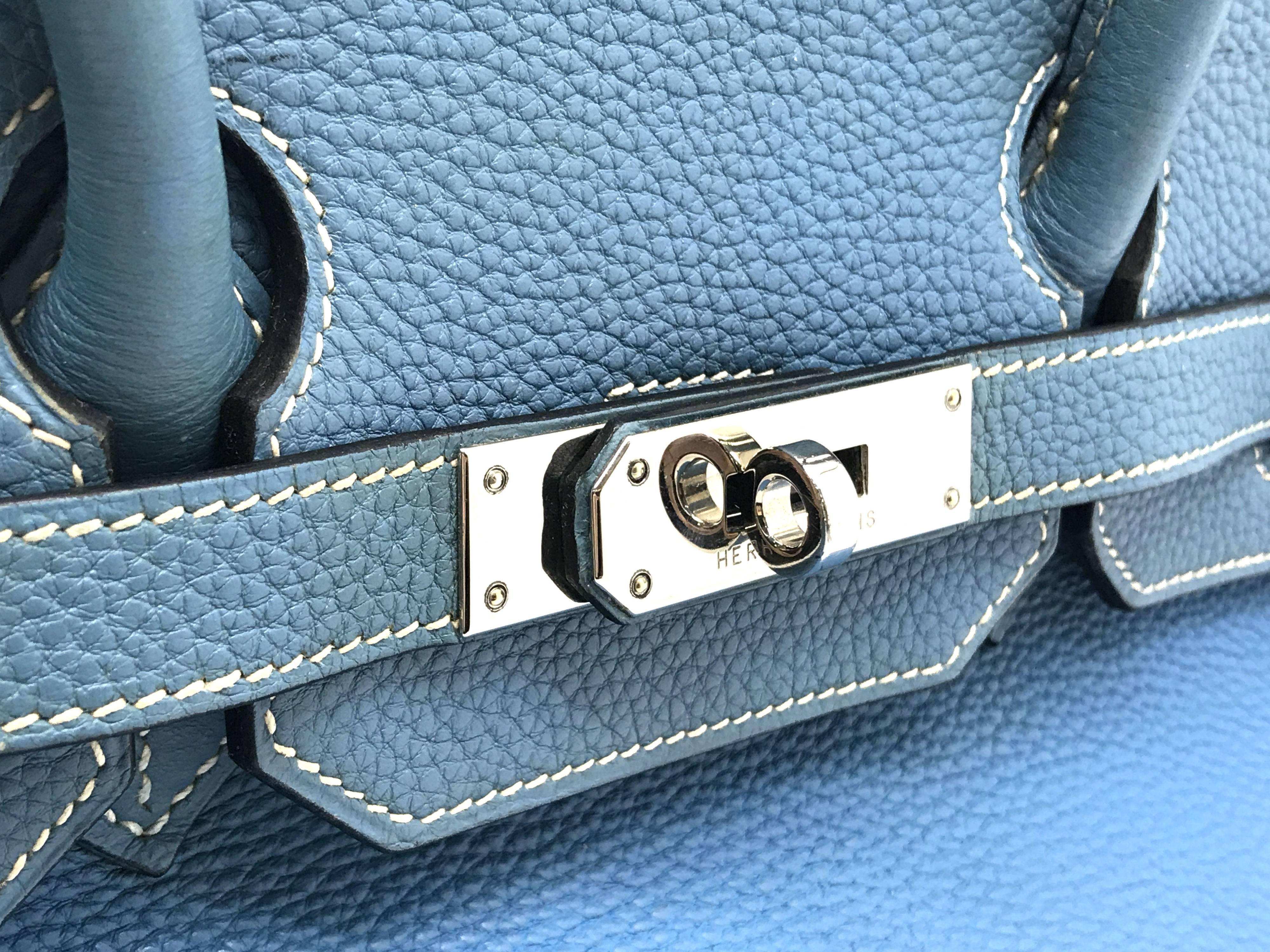 Hermes Birkin 35 Bleu Jean Blue Togo Leather Silver Metal Top Handle Bag For Sale 2