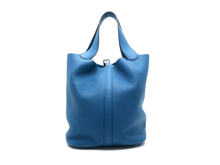 Hermes Picotin GM Bleu De Galive Blue Clemence Leather Tote Bag at 1stDibs