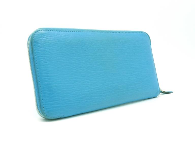 Hermes Azap Bleu Paon Blue Chevre Leather Zip Around Long Wallet For ...