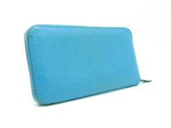 Hermes Azap Bleu Paon Blue Chevre Leather Zip Around Long Wallet