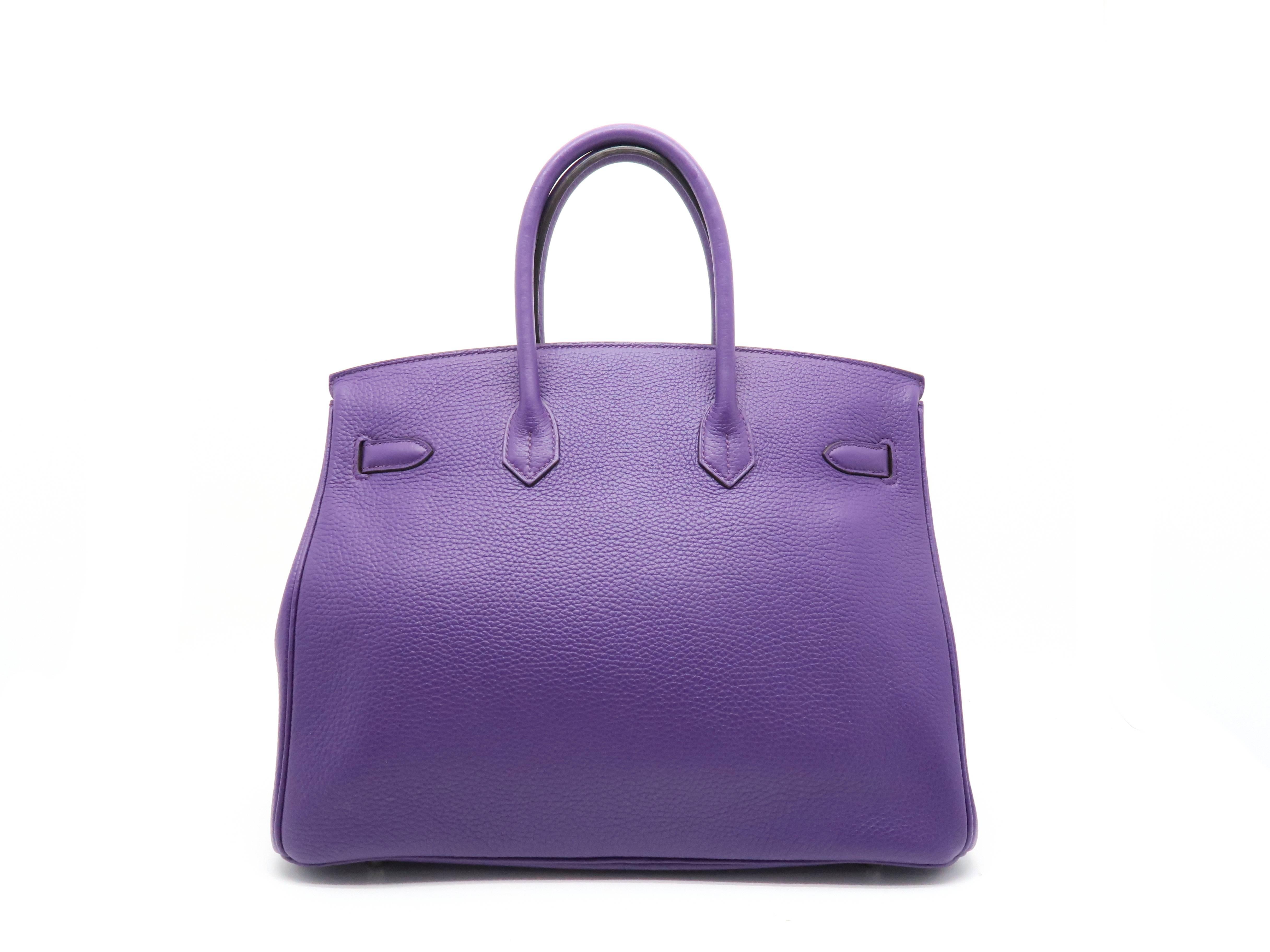 Hermes Birkin 35 Ultraviolet Purple Clemence Leather Silver Metal Top Handle Bag In New Condition For Sale In Kowloon, HK