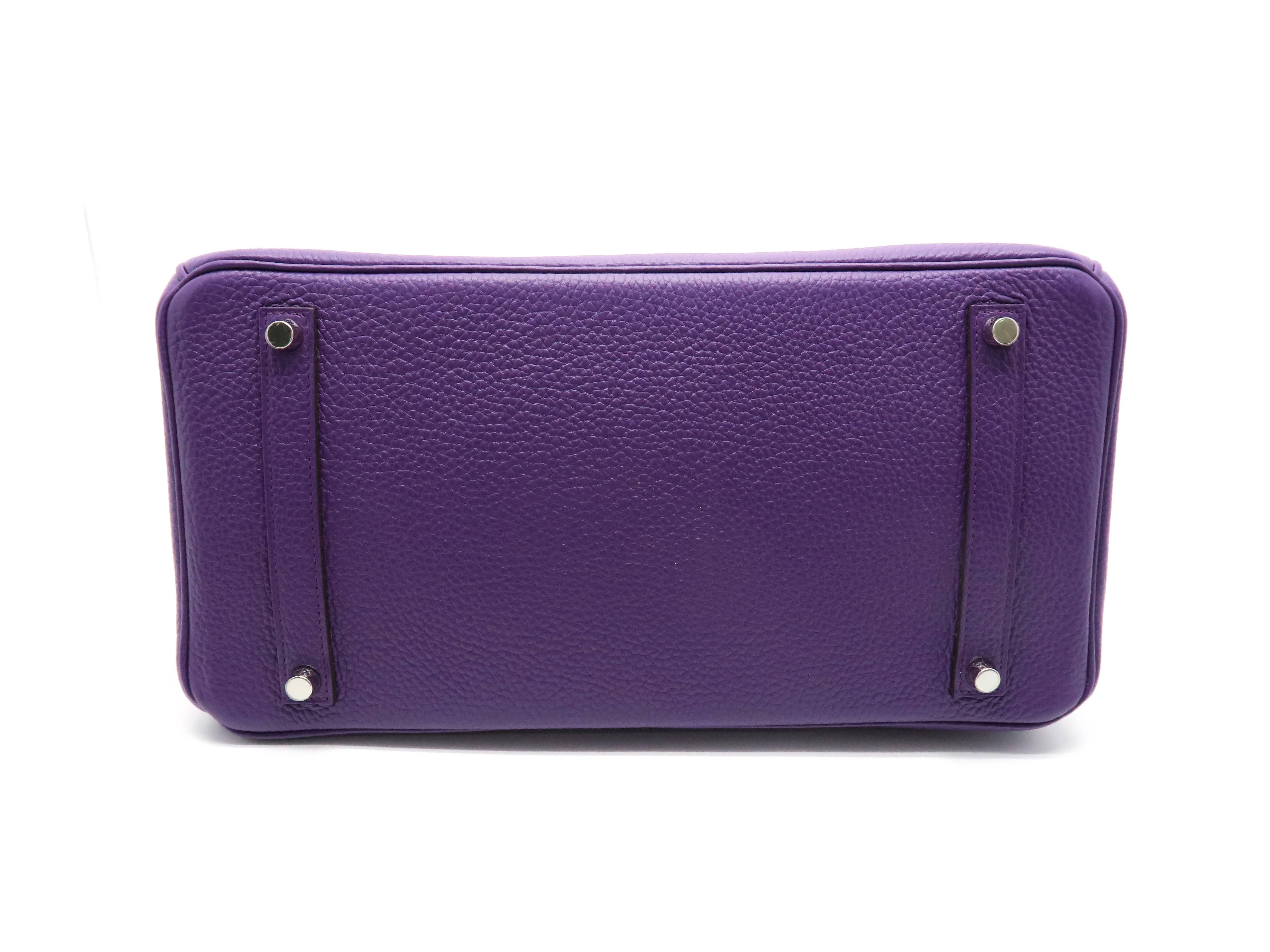 Women's Hermes Birkin 35 Ultraviolet Purple Clemence Leather Silver Metal Top Handle Bag For Sale