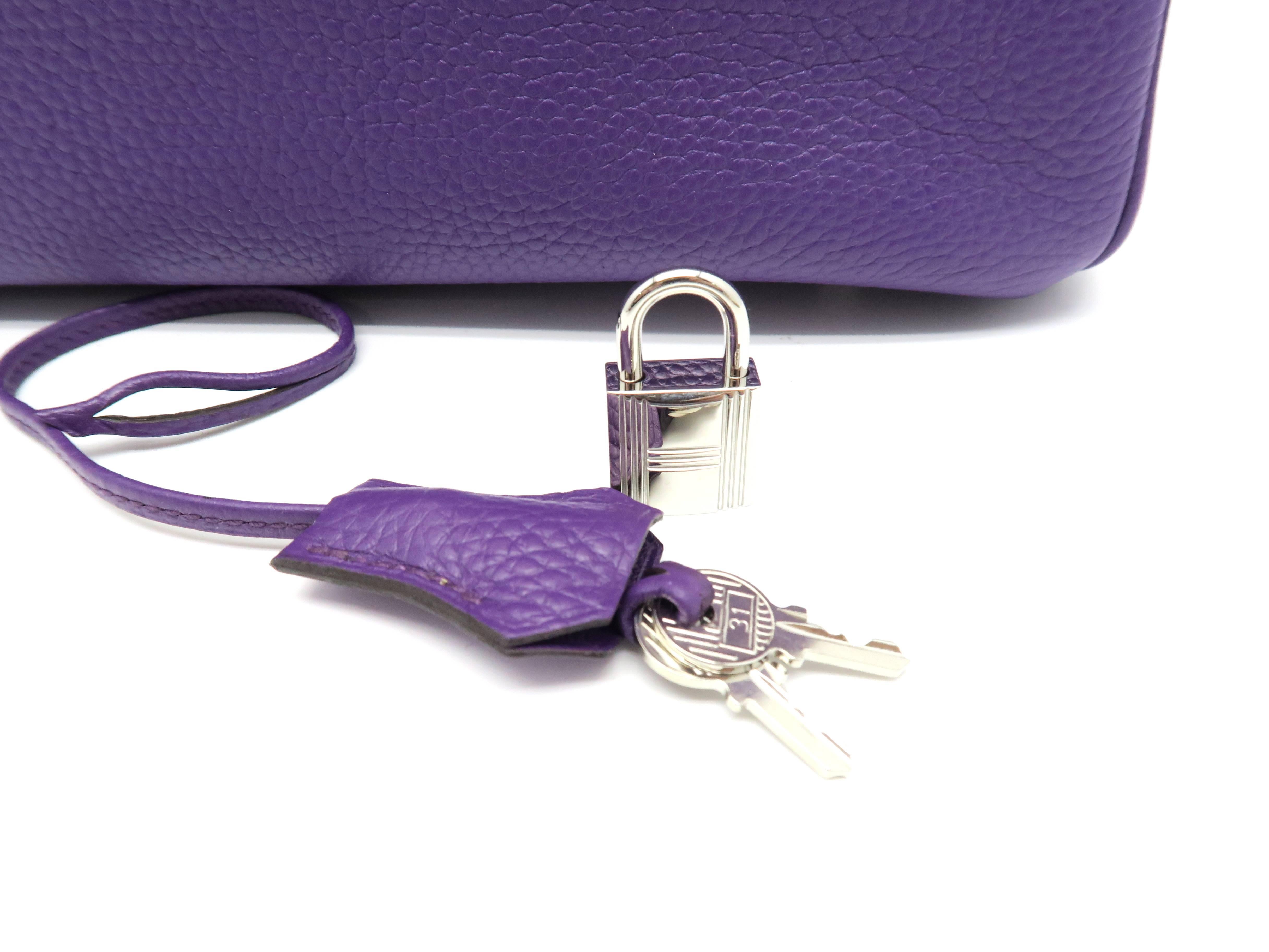Hermes Birkin 35 Ultraviolet Purple Clemence Leather Silver Metal Top Handle Bag For Sale 4
