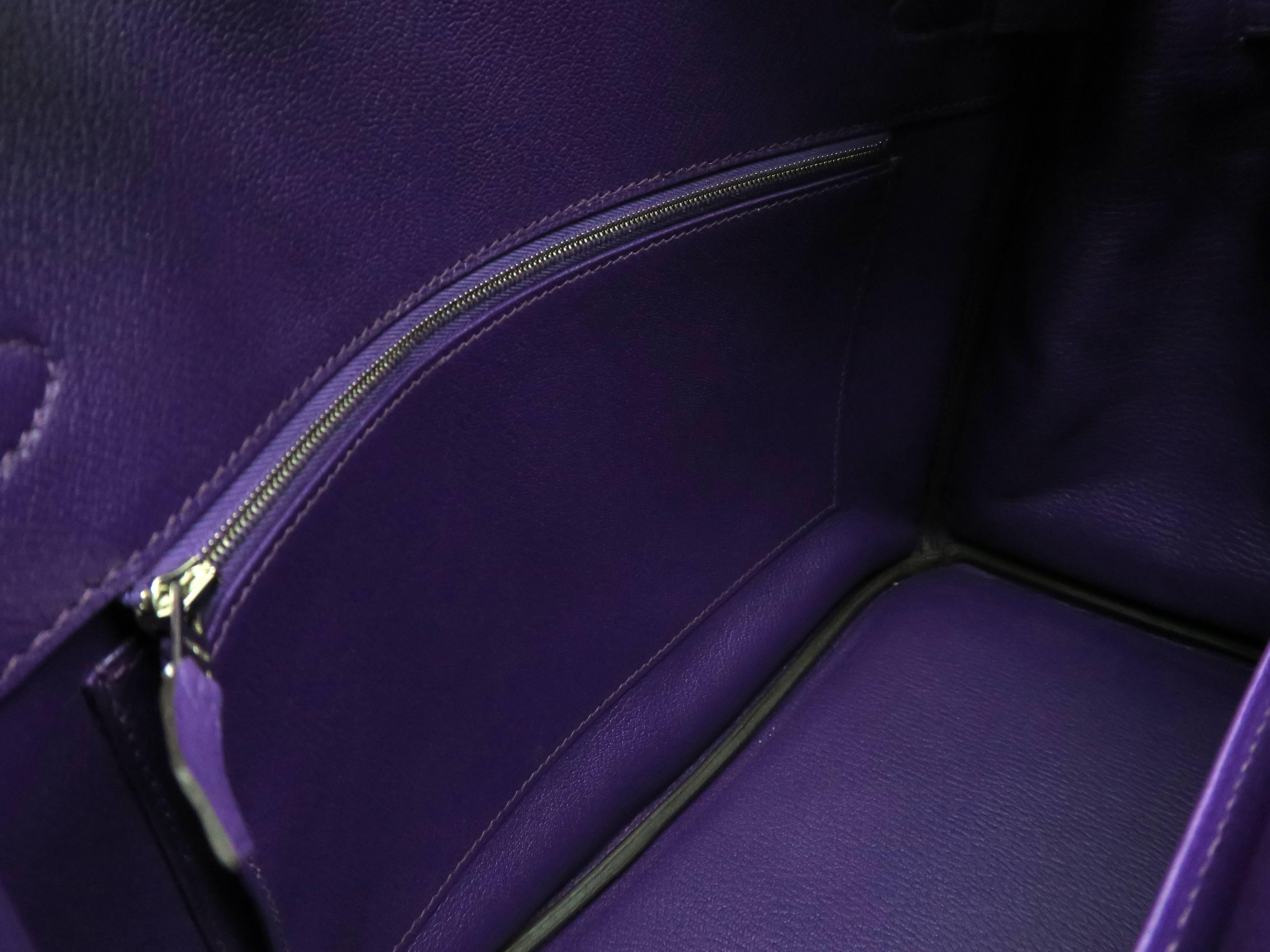Hermes Birkin 35 Ultraviolet Purple Clemence Leather Silver Metal Top Handle Bag For Sale 5