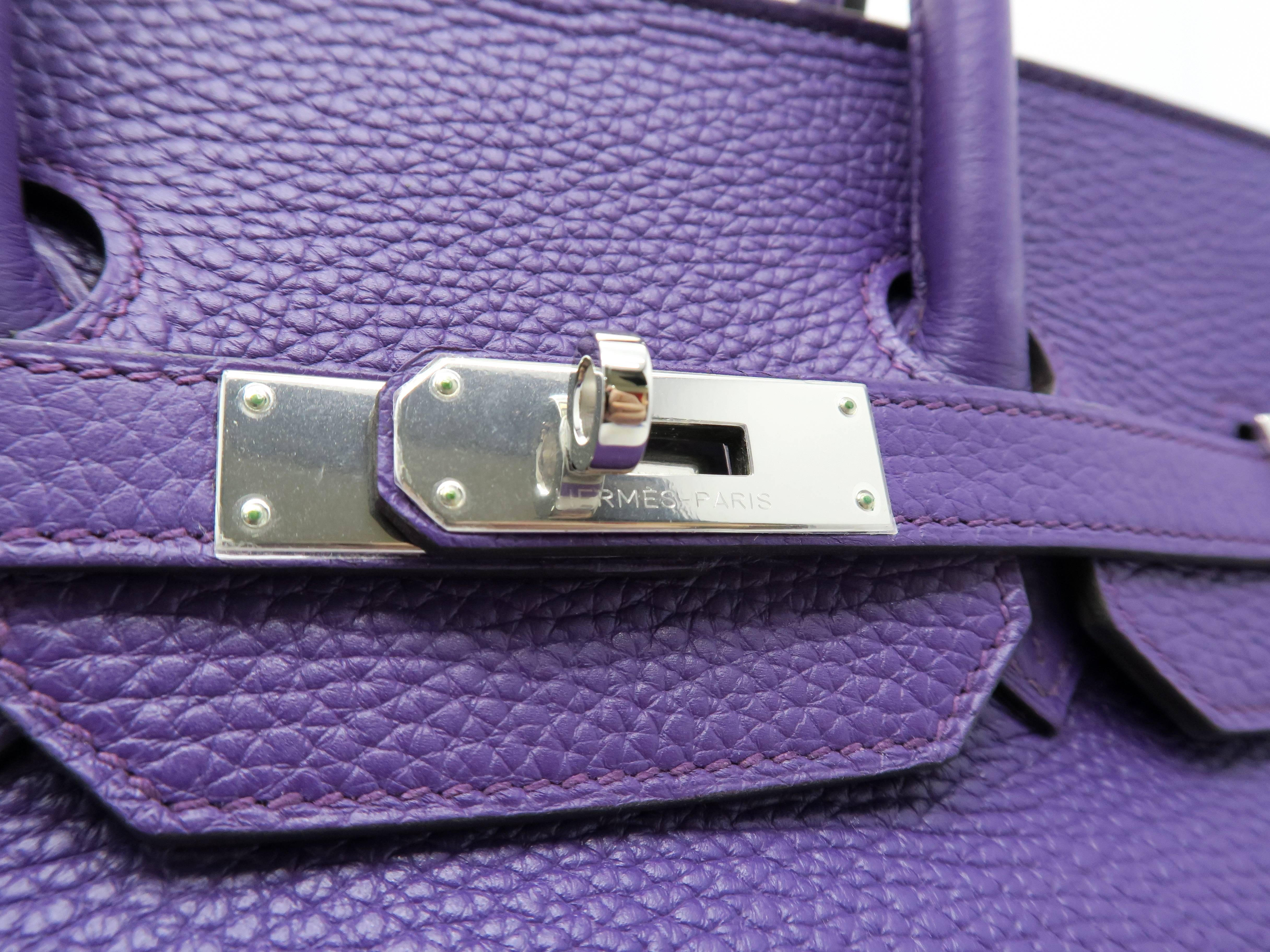 Hermes Birkin 35 Ultraviolet Purple Clemence Leather Silver Metal Top Handle Bag For Sale 1