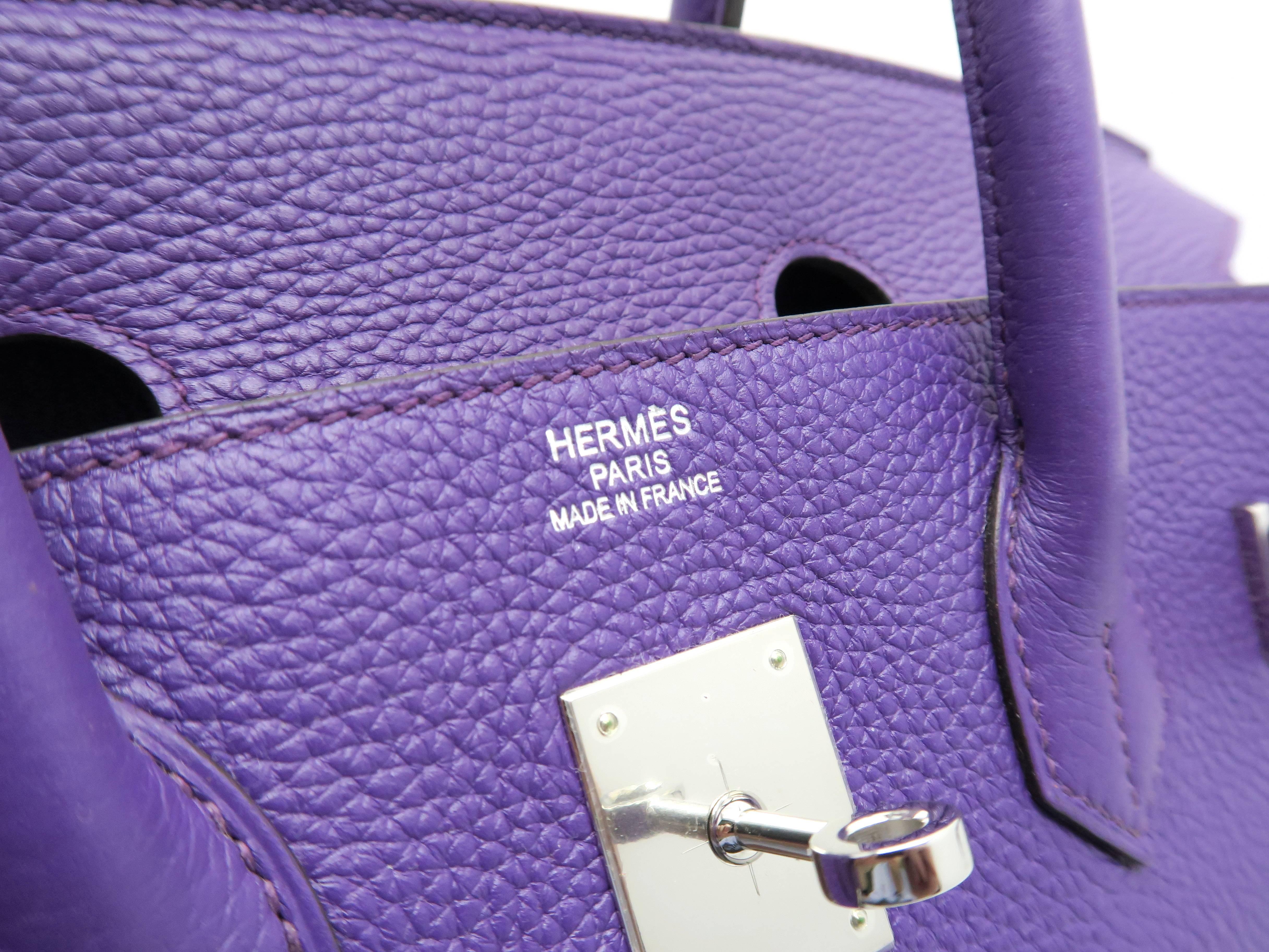 Hermes Birkin 35 Ultraviolet Purple Clemence Leather Silver Metal Top Handle Bag For Sale 2