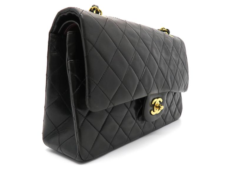 Chanel Vintage Matelasse 25 Double Flap Black Leather Chain Shoulder Bag  For Sale at 1stDibs