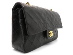 Chanel Vintage Matelasse 25 Double Flap Black Leather Chain Shoulder Bag