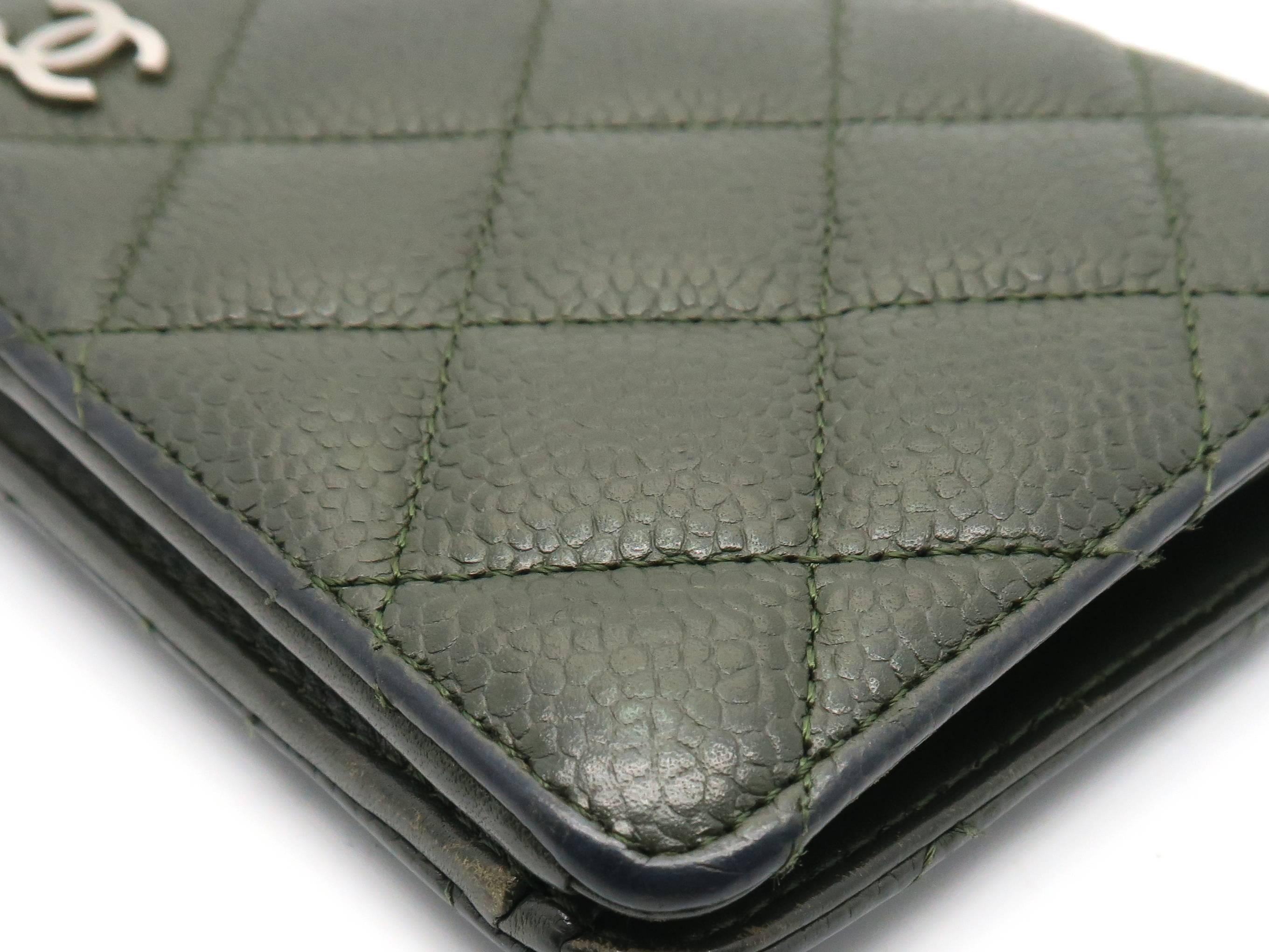 Women's Chanel Green Quilted Caviar Leather Long Wallet