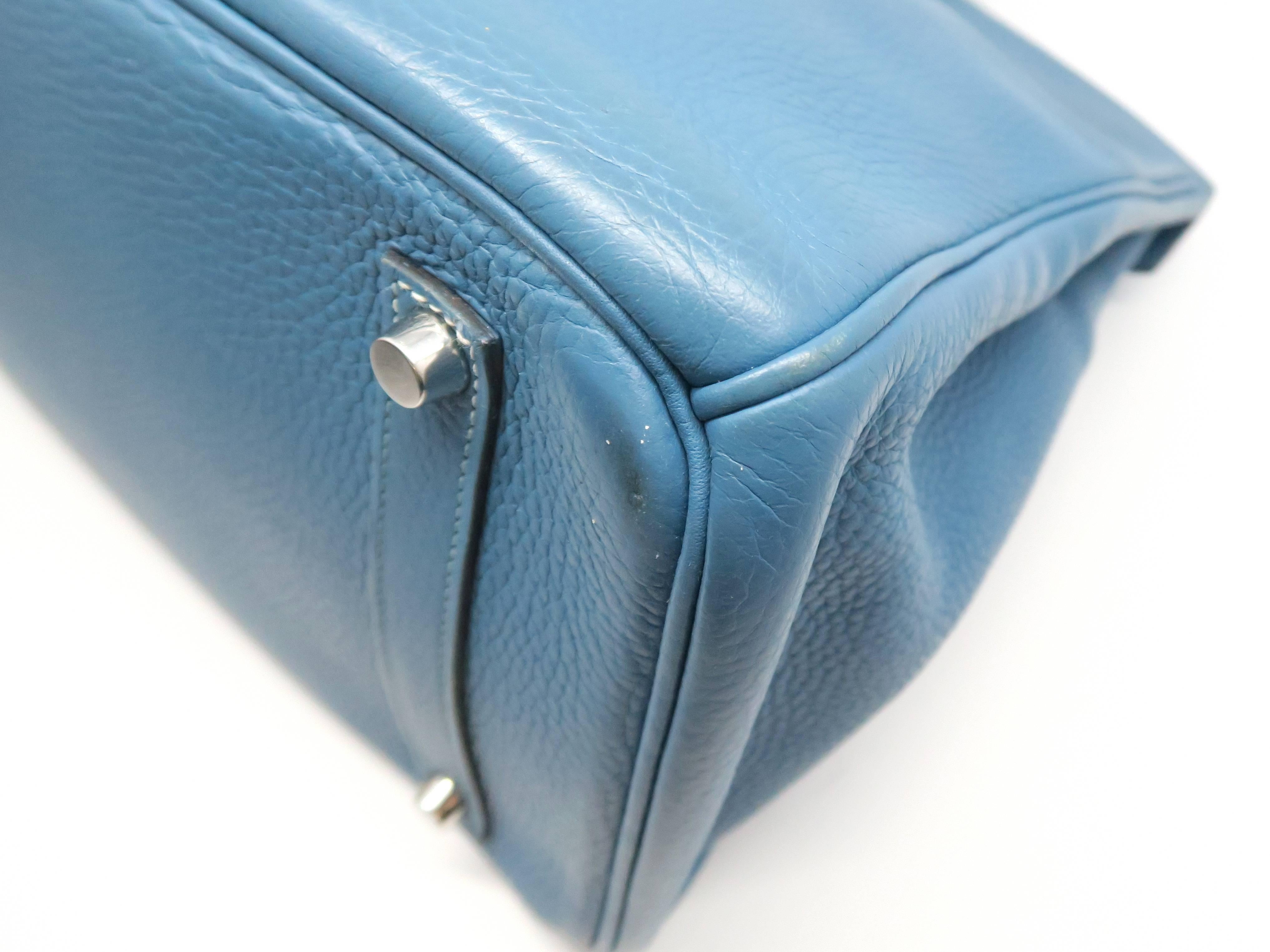 Women's Hermes Birkin 35 Bleu Jean Blue Clemence Leather Silver Metal Top Handle Bag For Sale