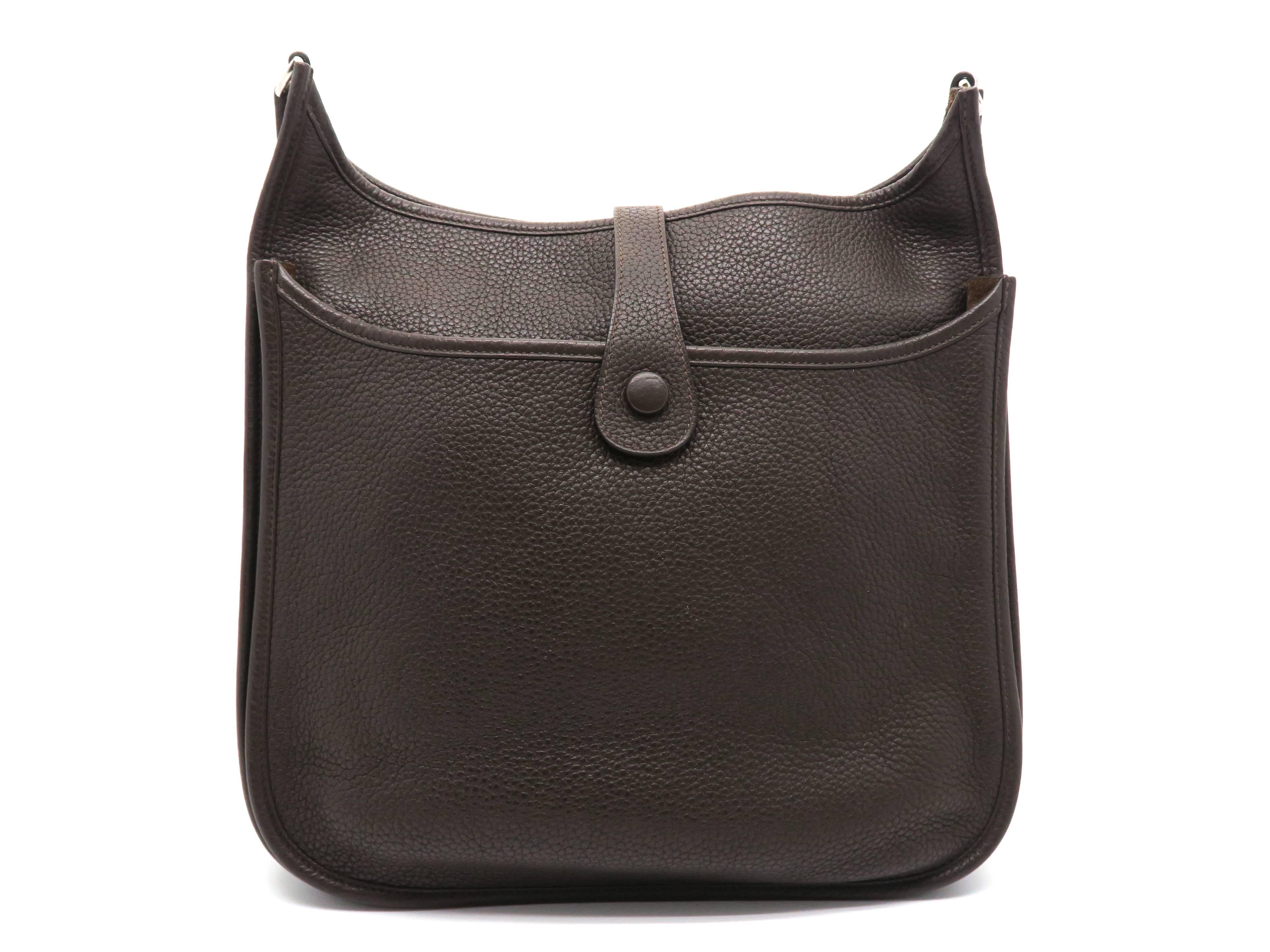 Black Hermes Evelyne GM Chocolat Brown Clemence Leather Shoulder Bag