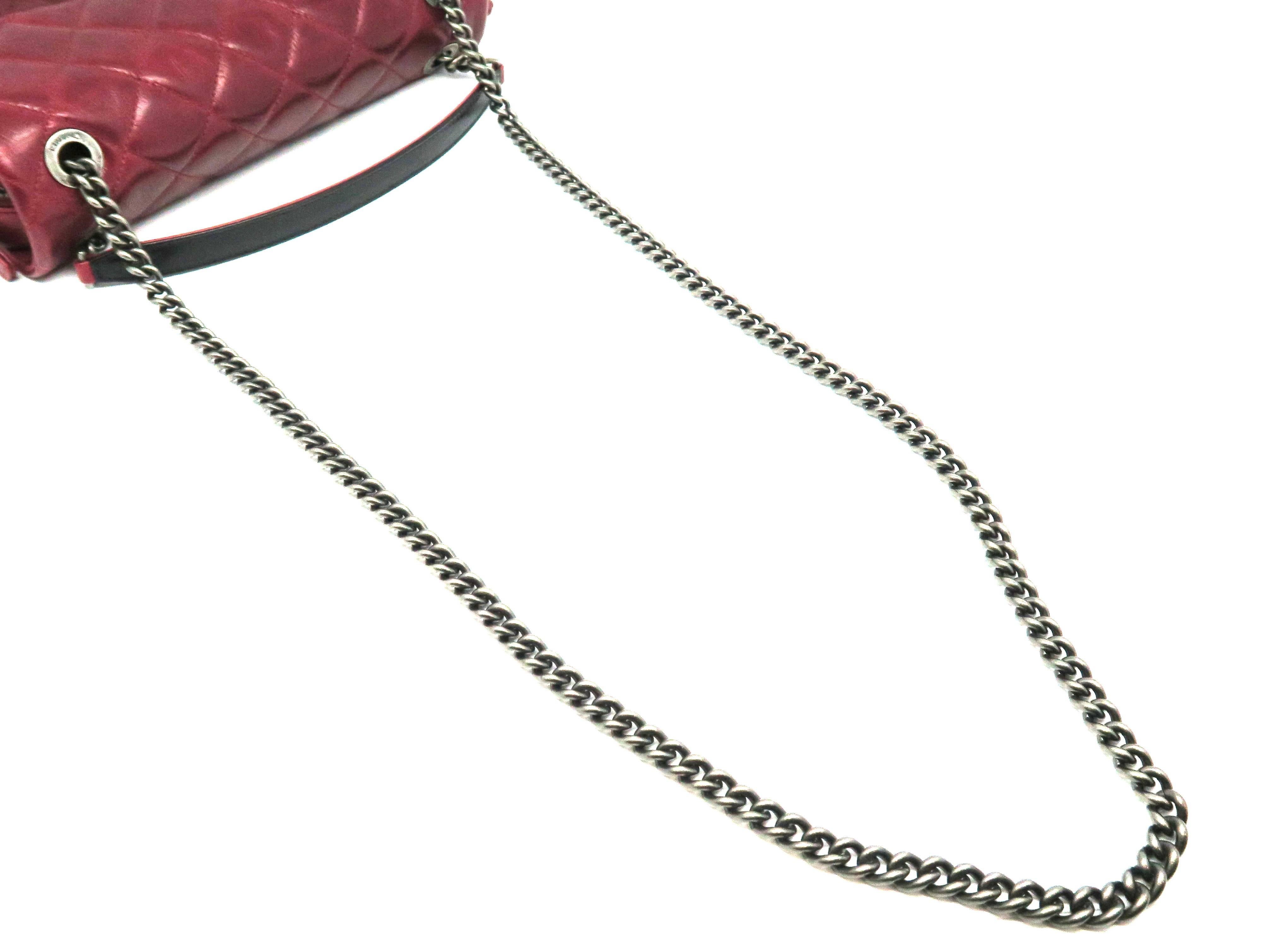 Chanel Red Quilted Aged Calf Leather Silver Metal Chain Shoulder Bag 1