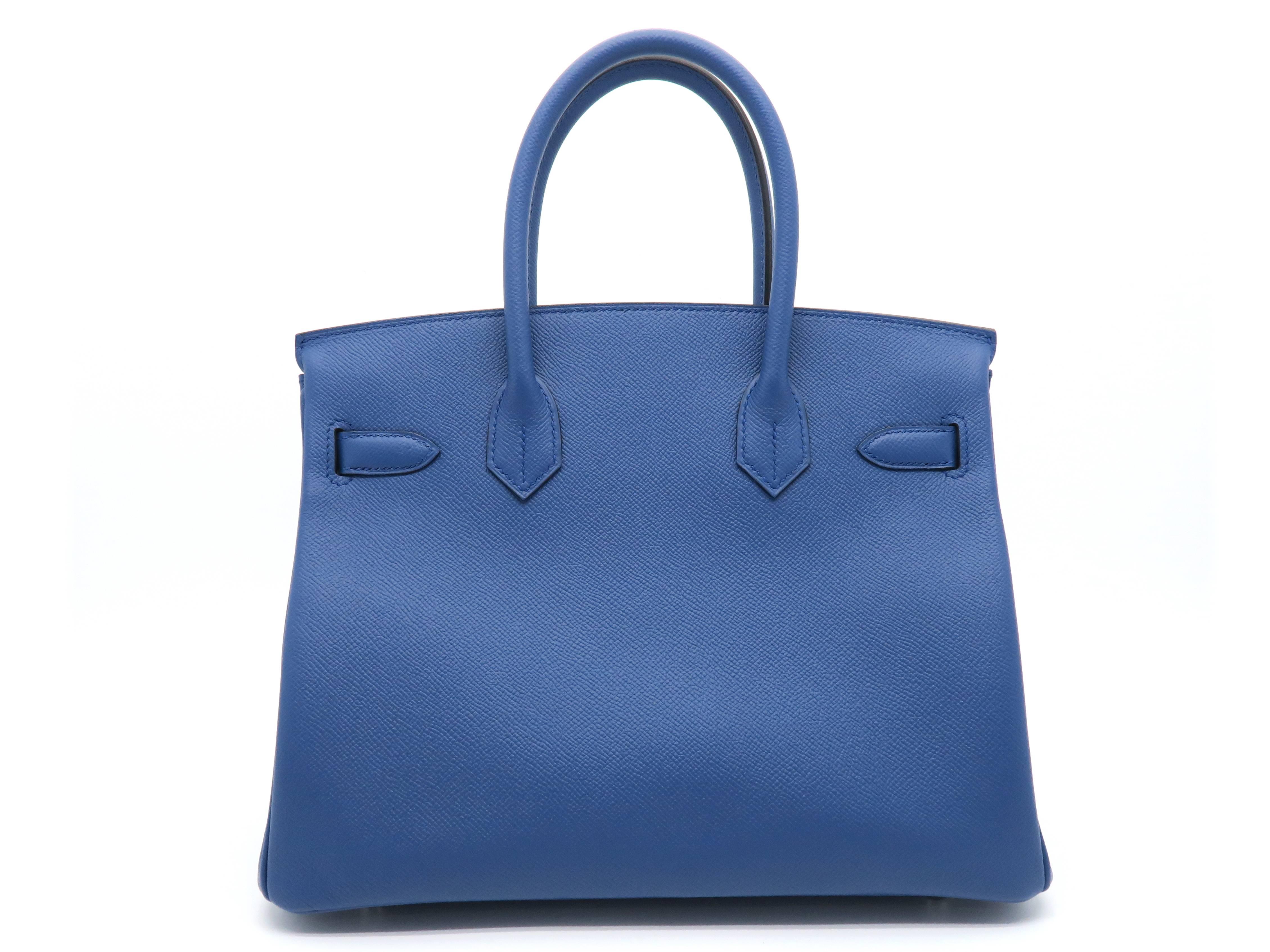 Hermes Birkin 30 Bleu Agate Blue Epsom Leather Silver Metal Top Handle Bag In New Condition In Kowloon, HK