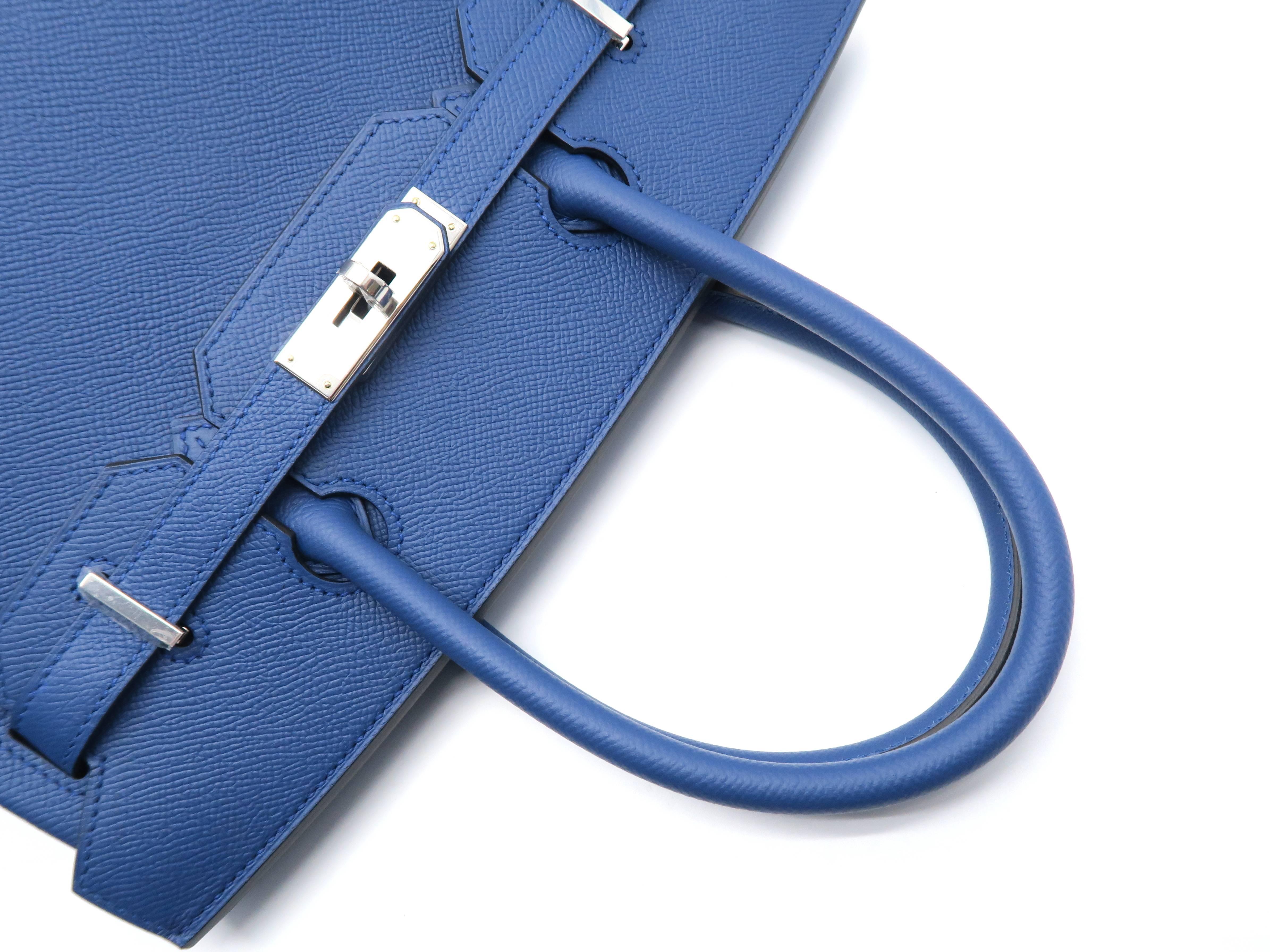 Women's Hermes Birkin 30 Bleu Agate Blue Epsom Leather Silver Metal Top Handle Bag